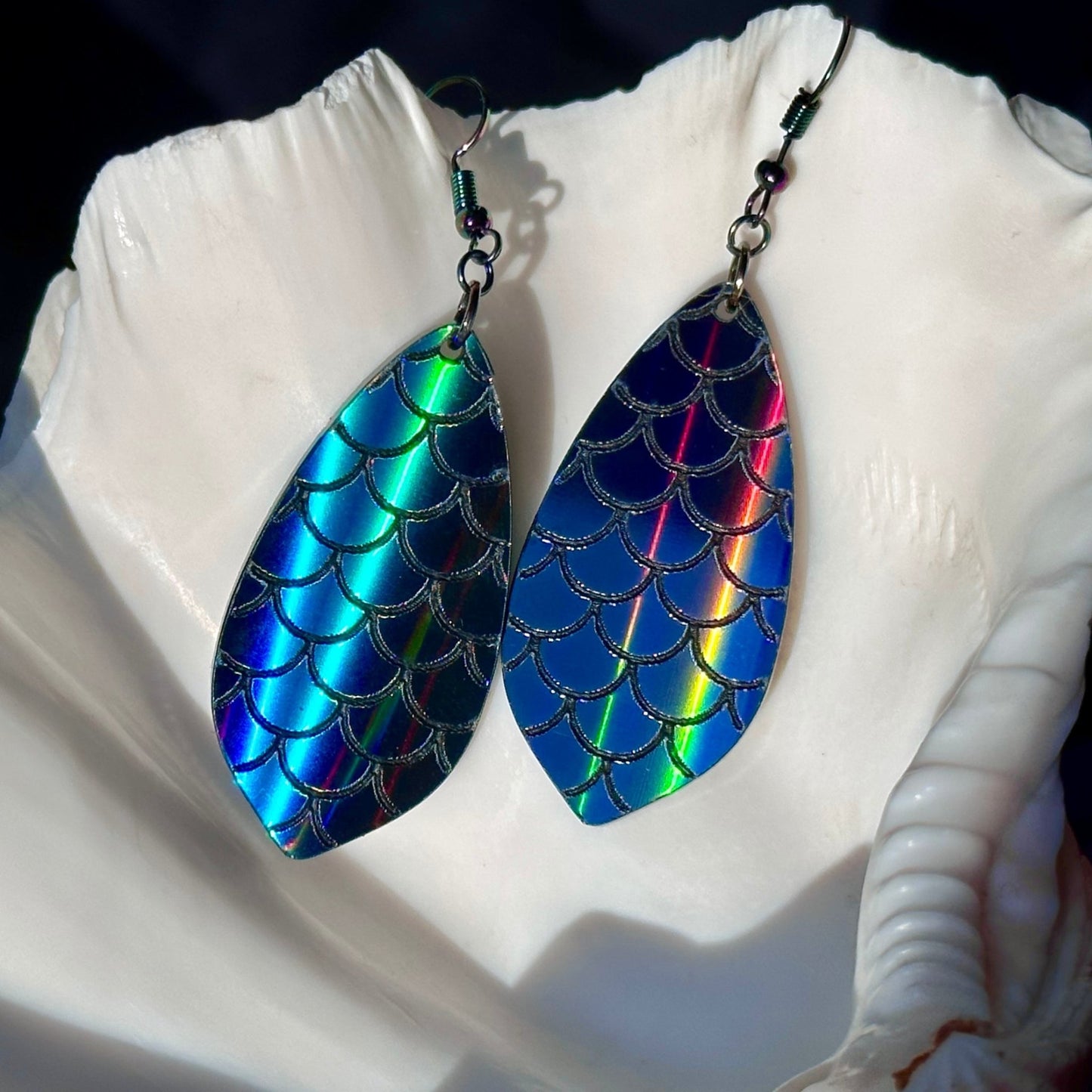 Black Rainbow Holographic Mermaid Scales Earrings - Driftless Enchantments