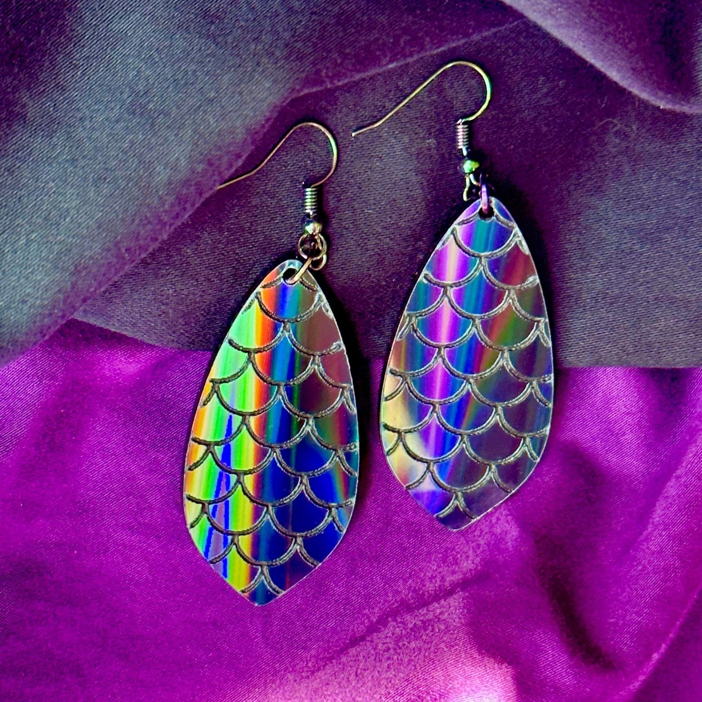 Black Rainbow Holographic Mermaid Scales Earrings - Driftless Enchantments