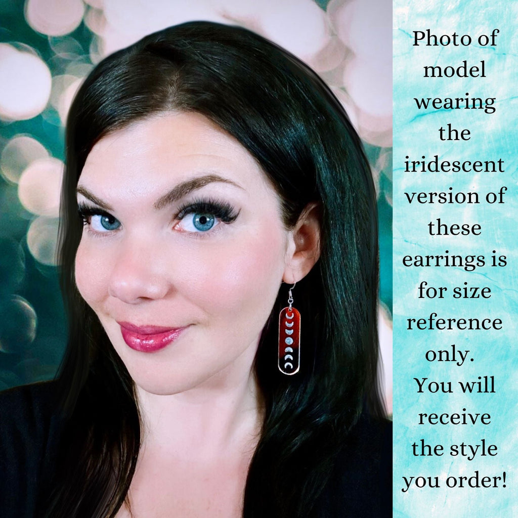 Black Rainbow Holographic Minimalist Moon Phase Earrings - Driftless Enchantments
