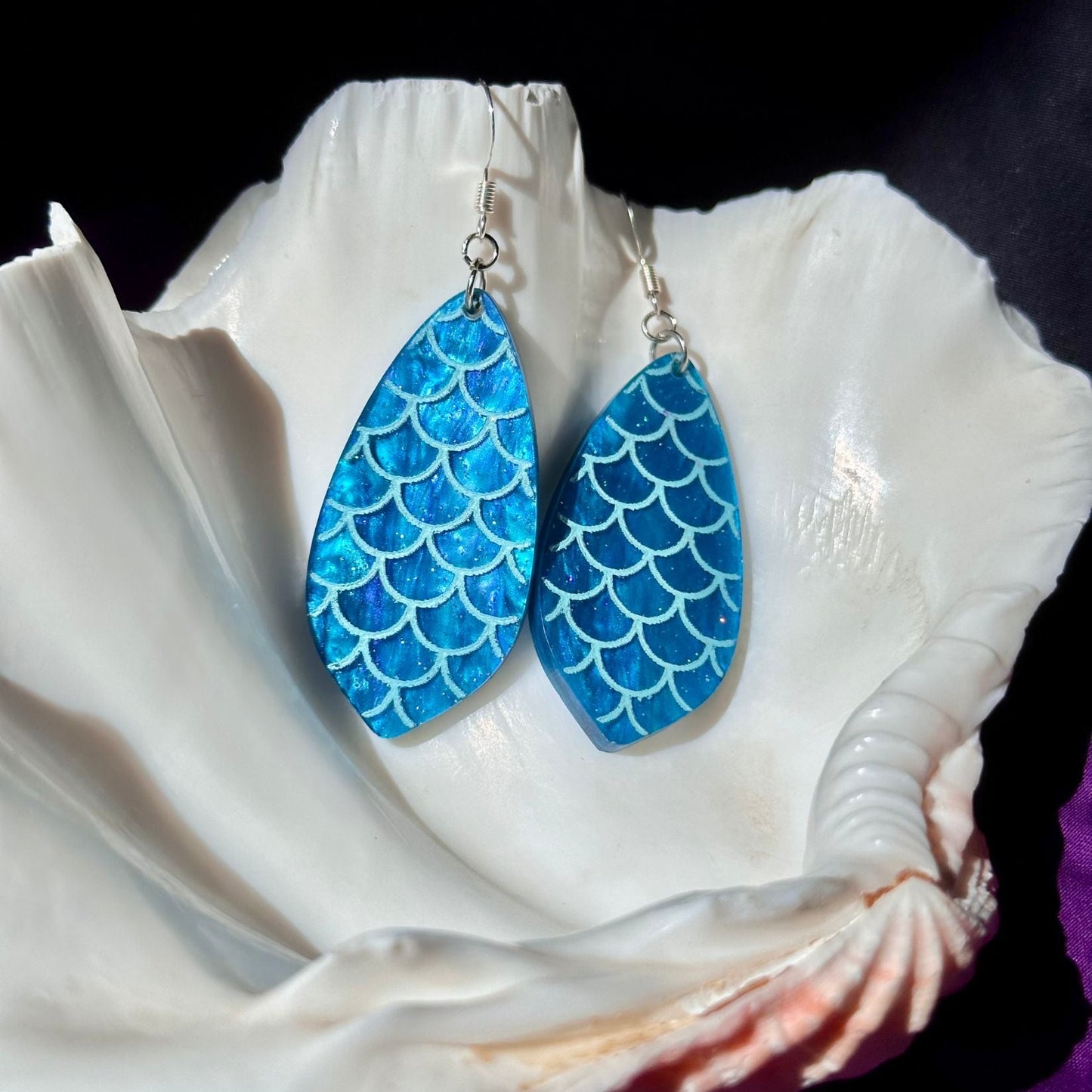 Blue Green Glitter Mermaid Scales Earrings - Driftless Enchantments
