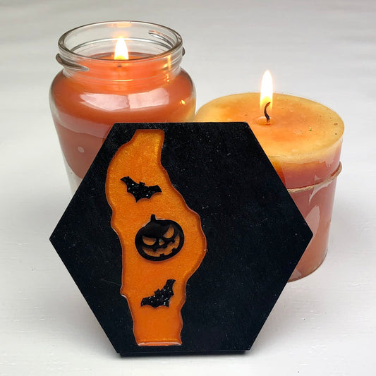 Bonfire Pumpkin - Wood & Resin Coaster - Driftless Enchantments