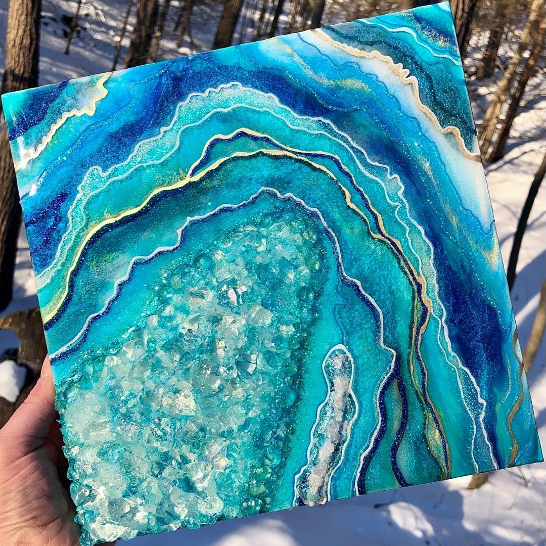 Caribbean Blue - Geode Resin Painting - Driftless Enchantments