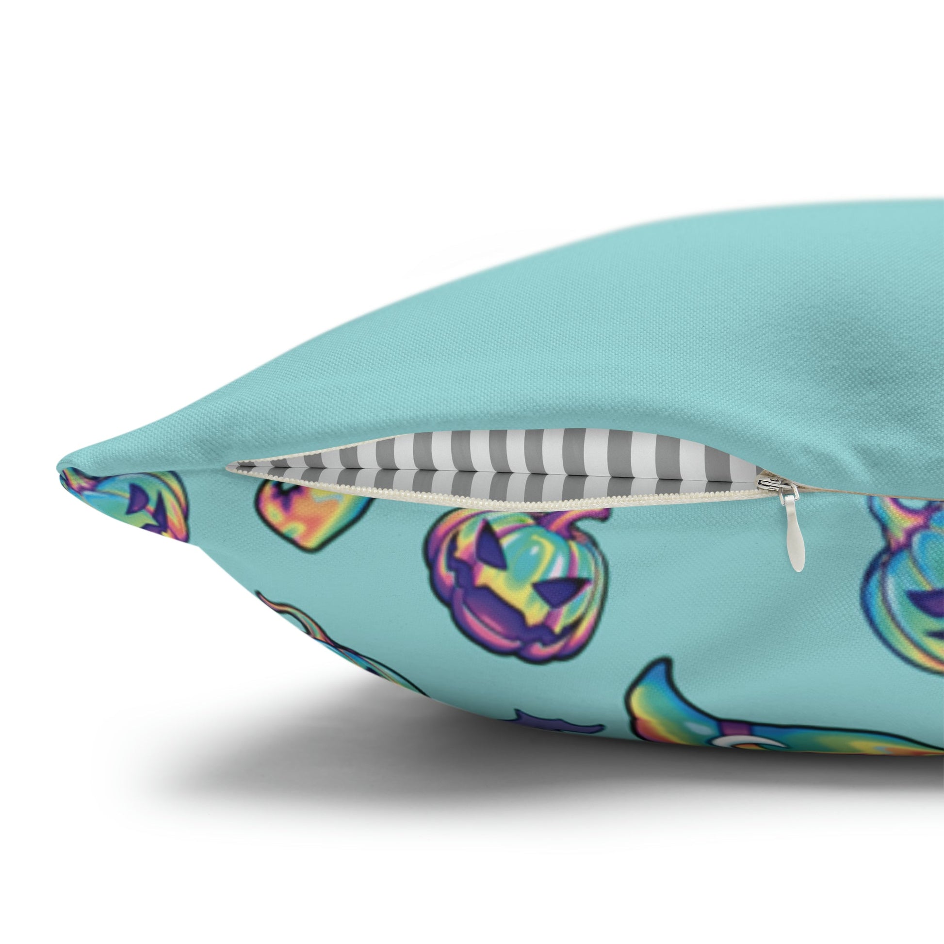 Cat-o’-Lantern Reversible Square Pillow Case - Aqua - Driftless Enchantments