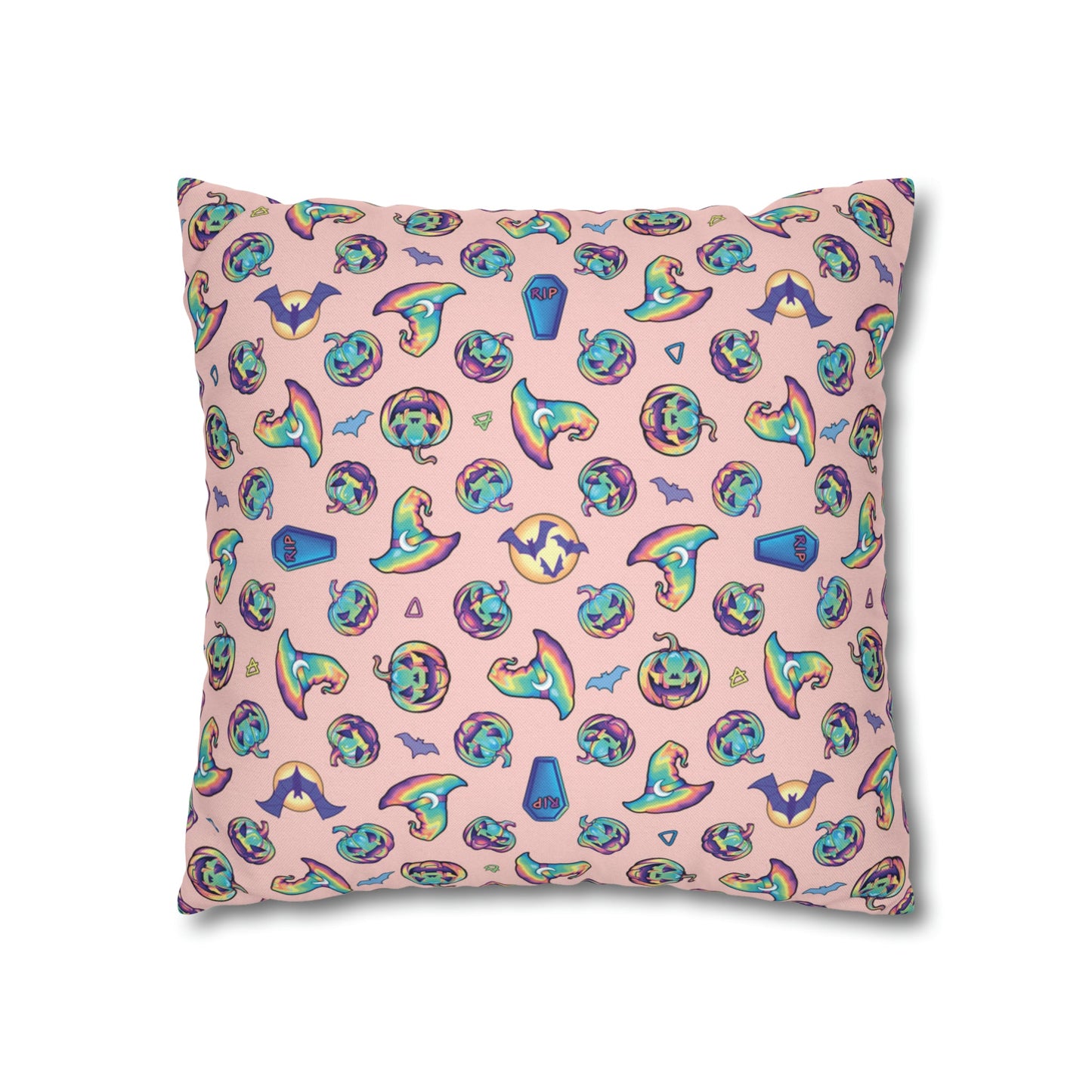 Cat-o’-Lantern Reversible Square Pillow Case - Coral - Driftless Enchantments