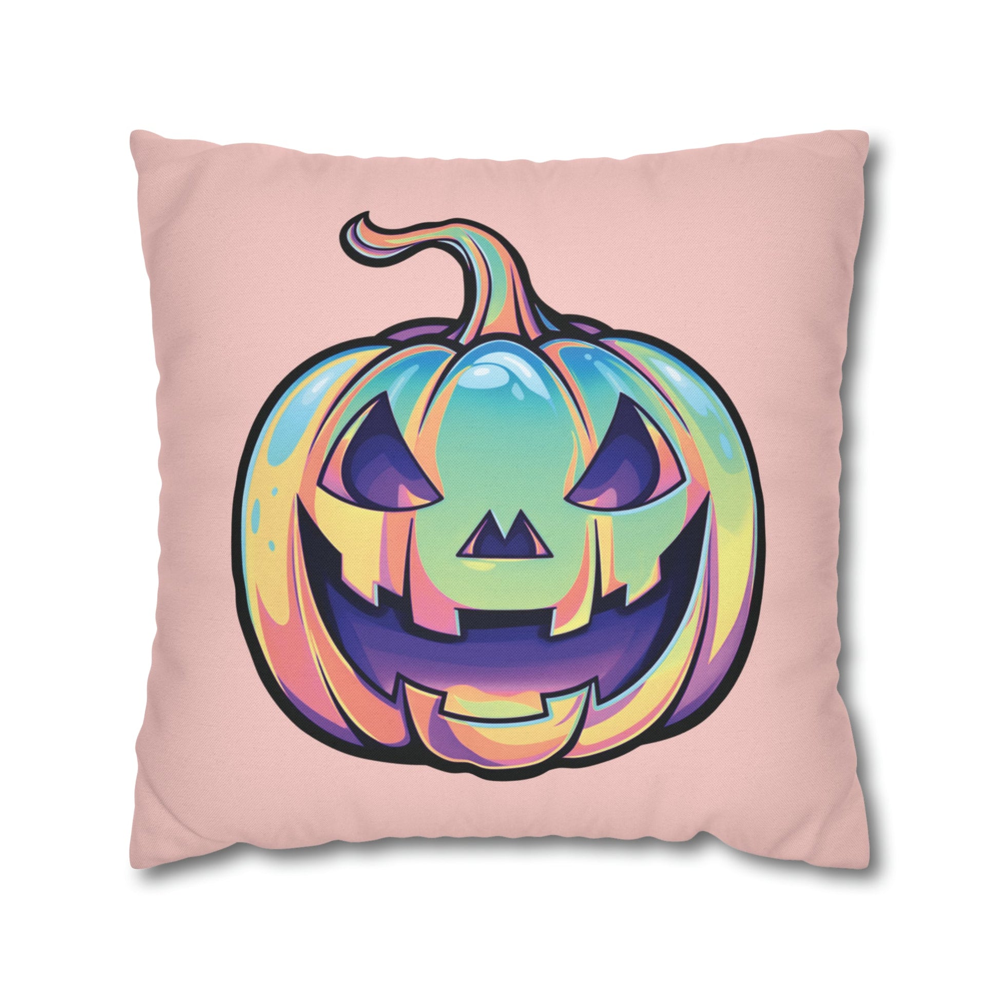 Cat-o’-Lantern Reversible Square Pillow Case - Coral - Driftless Enchantments