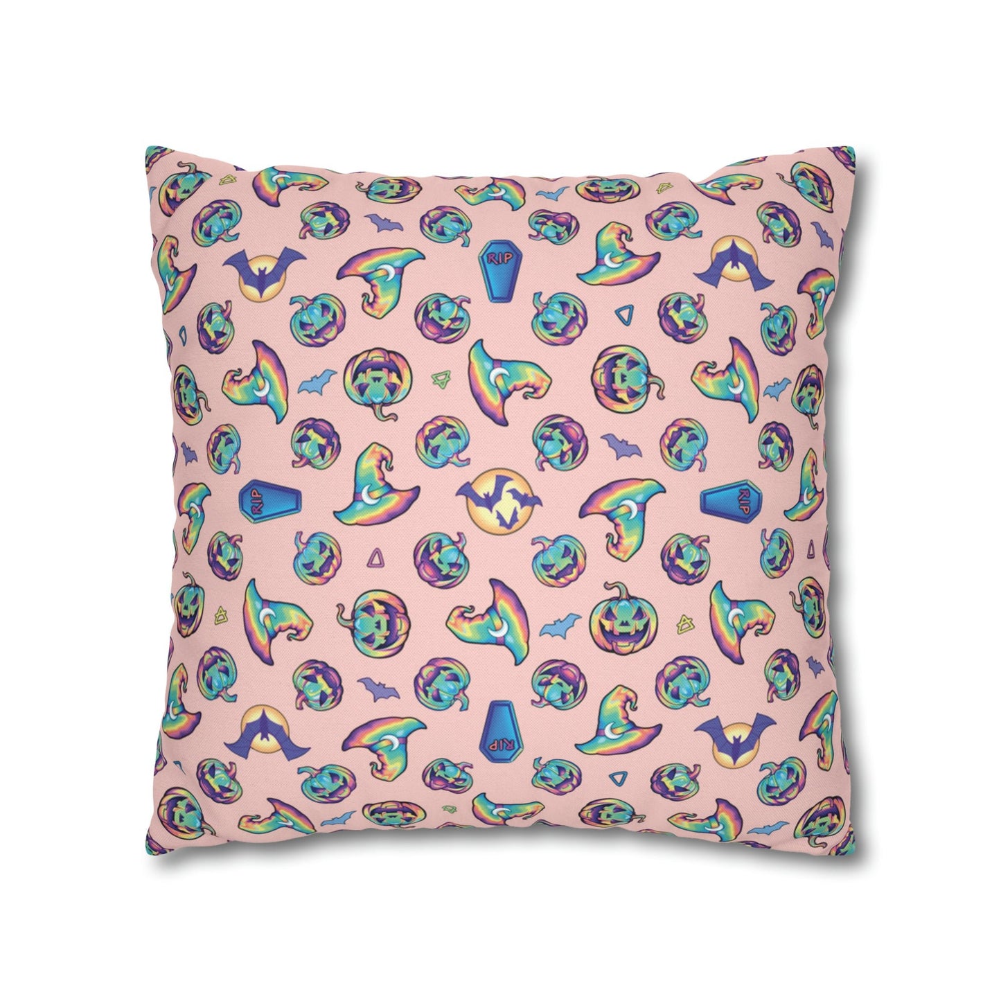 Cat-o’-Lantern Reversible Square Pillow Case - Coral - Driftless Enchantments