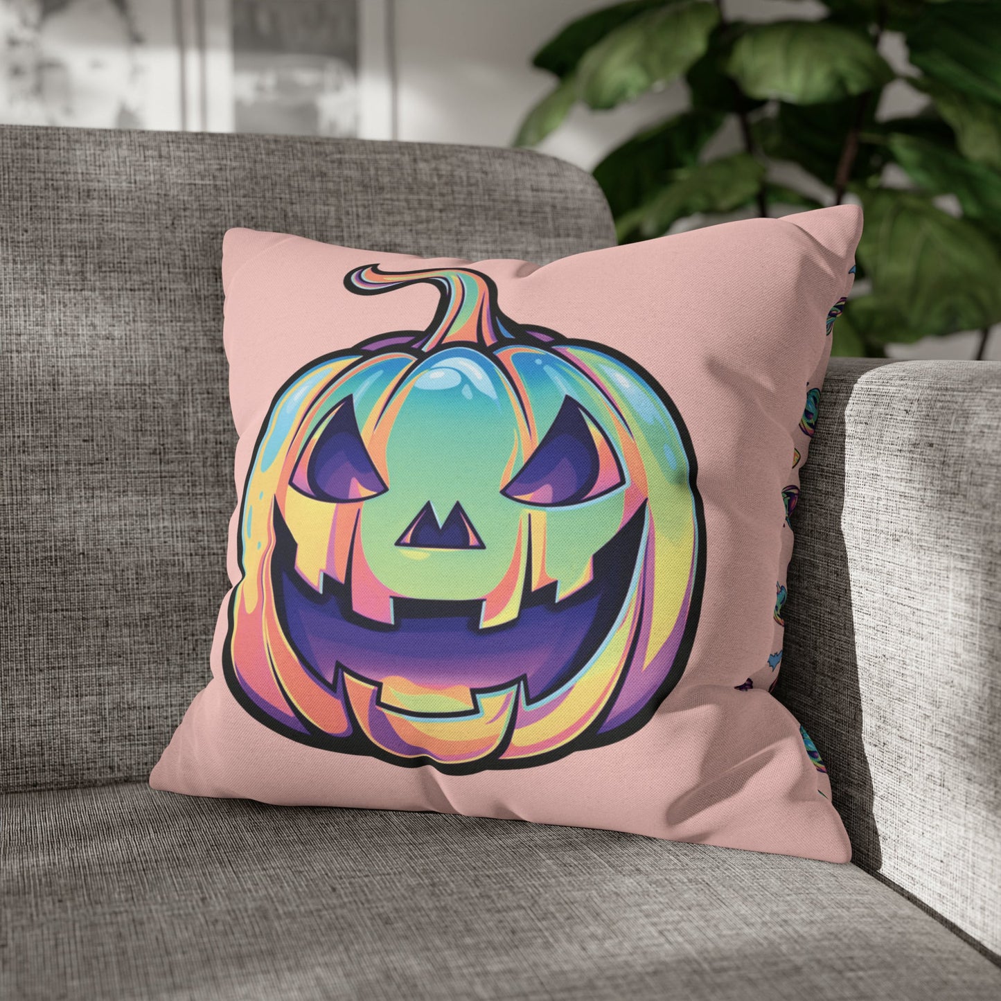 Cat-o’-Lantern Reversible Square Pillow Case - Coral - Driftless Enchantments