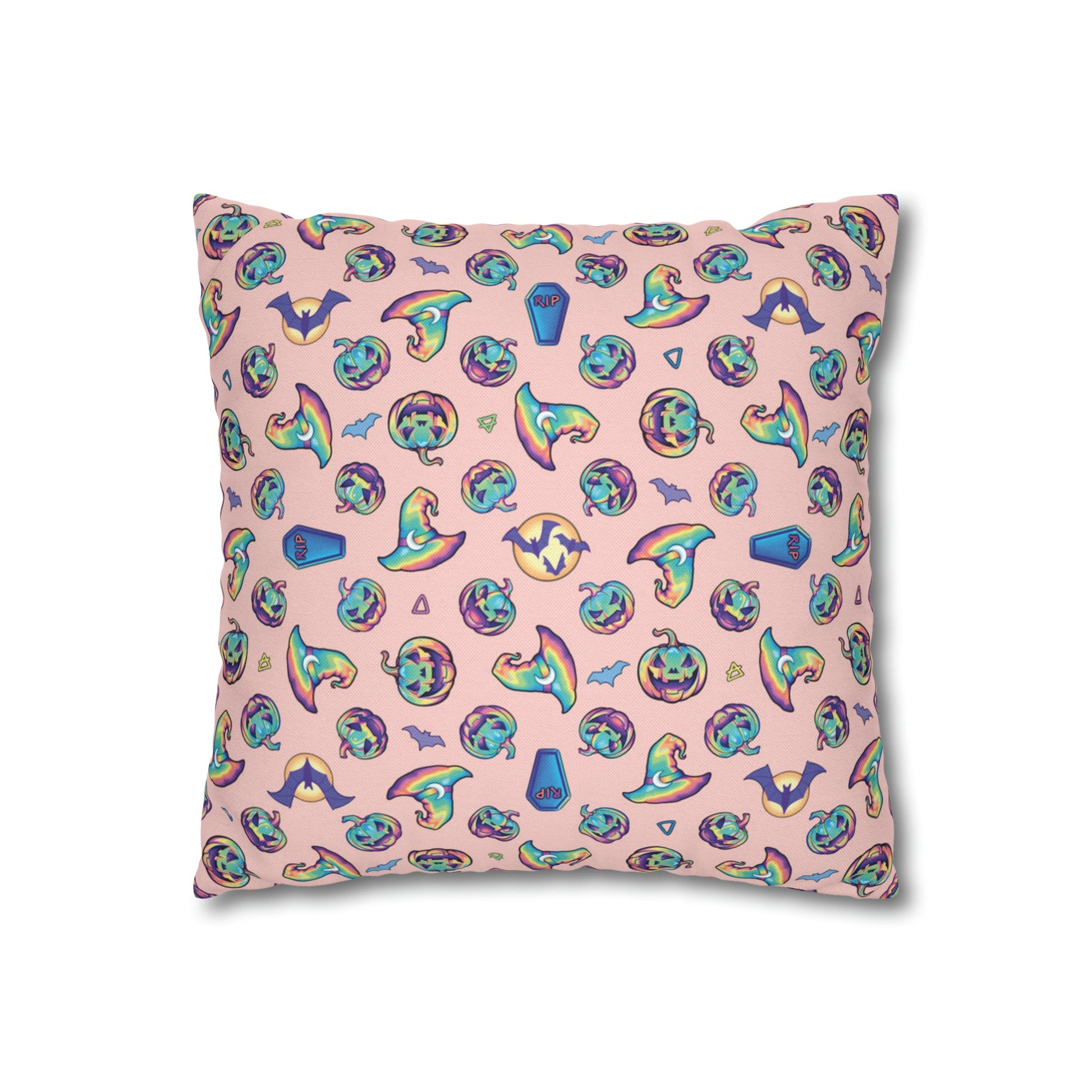 Cat-o’-Lantern Reversible Square Pillow Case - Coral - Driftless Enchantments