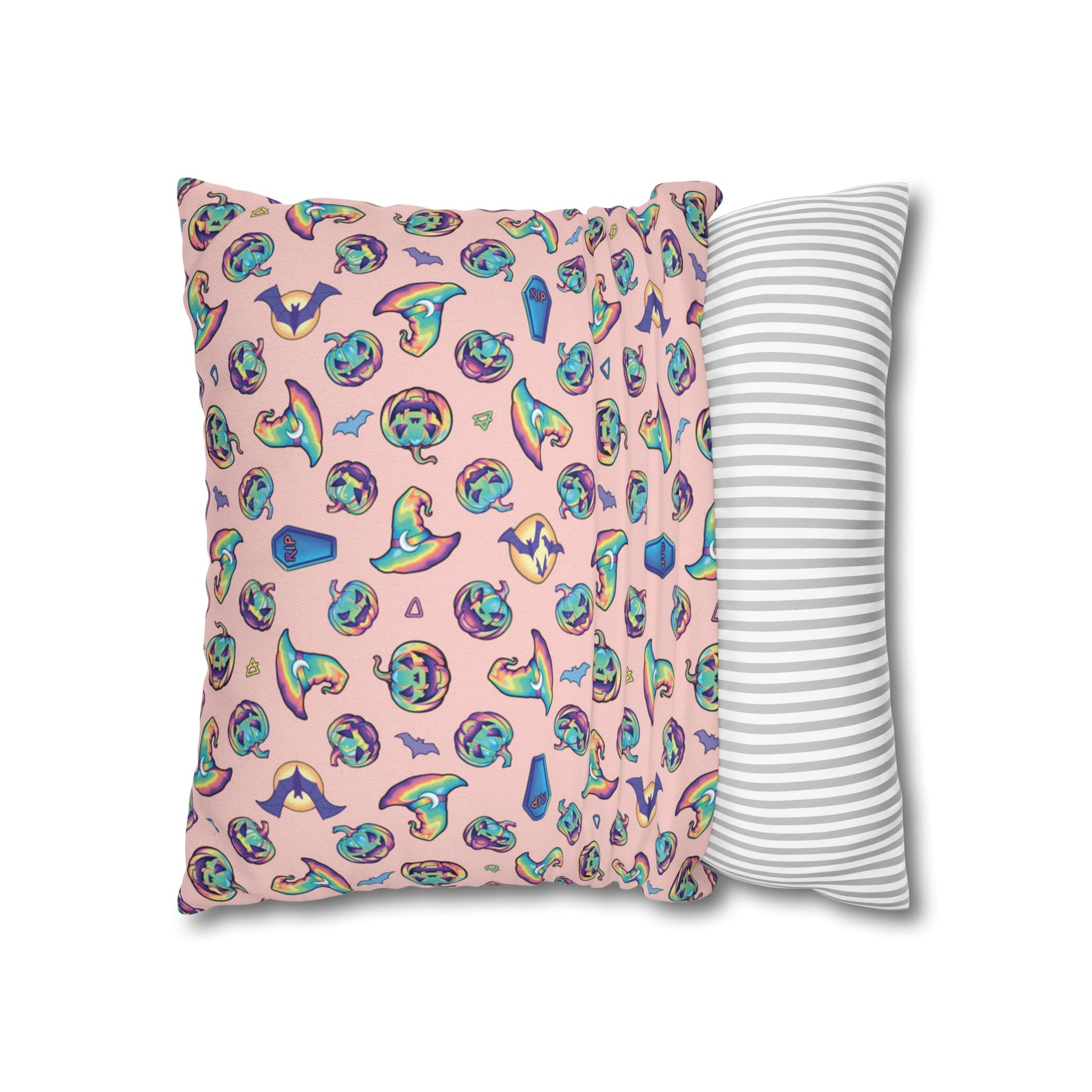 Cat-o’-Lantern Reversible Square Pillow Case - Coral - Driftless Enchantments