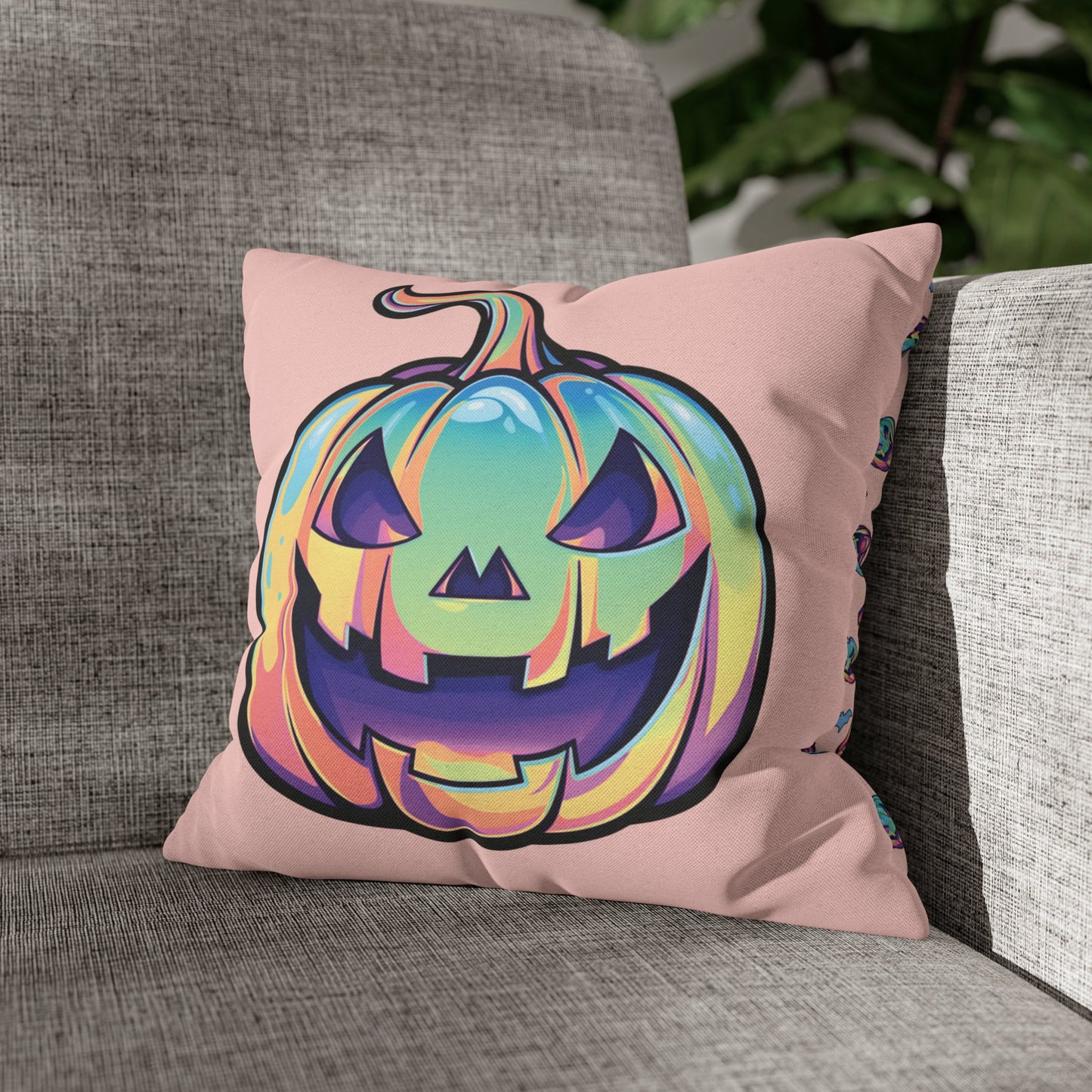 Cat-o’-Lantern Reversible Square Pillow Case - Coral - Driftless Enchantments