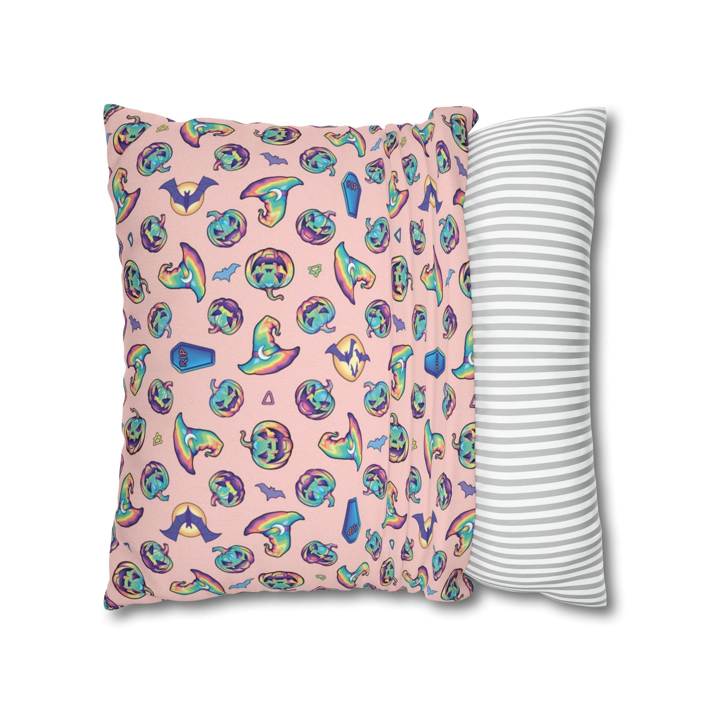 Cat-o’-Lantern Reversible Square Pillow Case - Coral - Driftless Enchantments