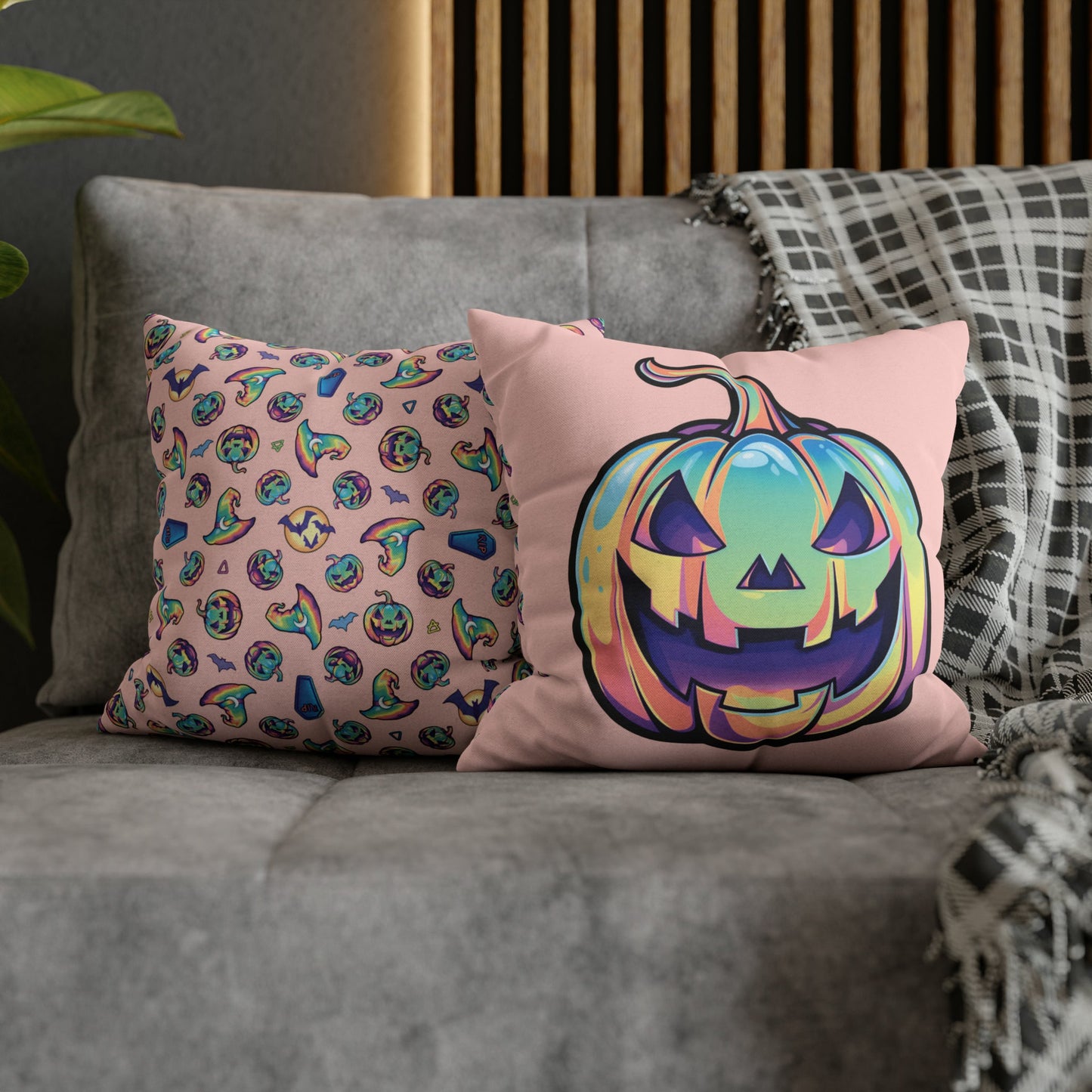 Cat-o’-Lantern Reversible Square Pillow Case - Coral - Driftless Enchantments