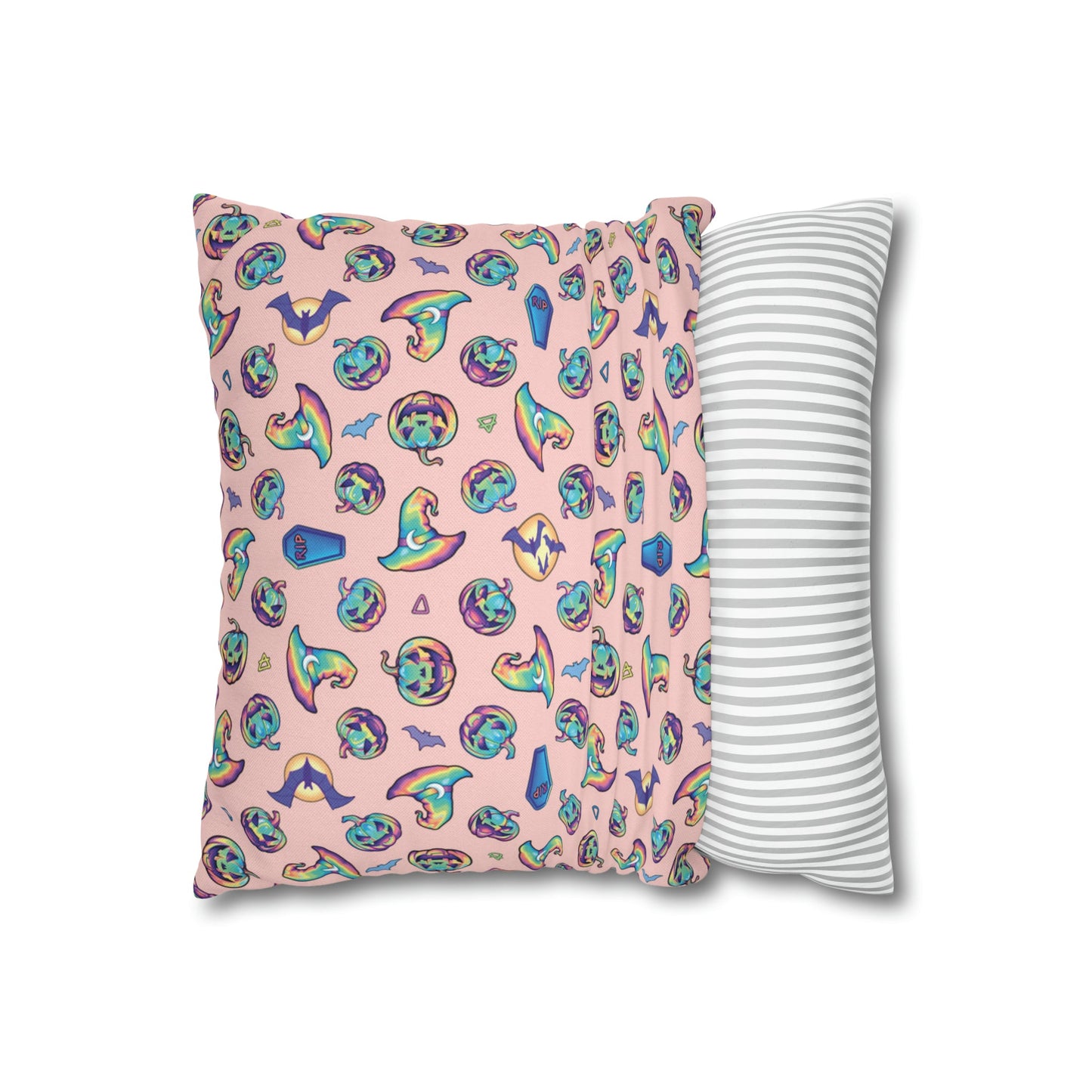 Cat-o’-Lantern Reversible Square Pillow Case - Coral - Driftless Enchantments