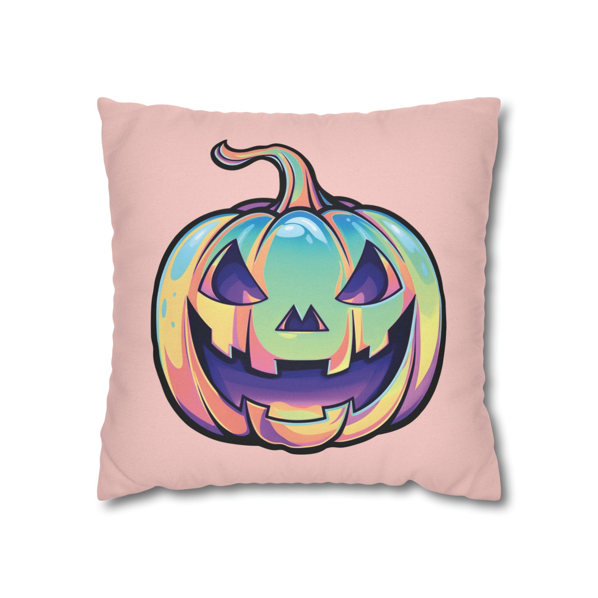 Cat-o’-Lantern Reversible Square Pillow Case - Coral - Driftless Enchantments