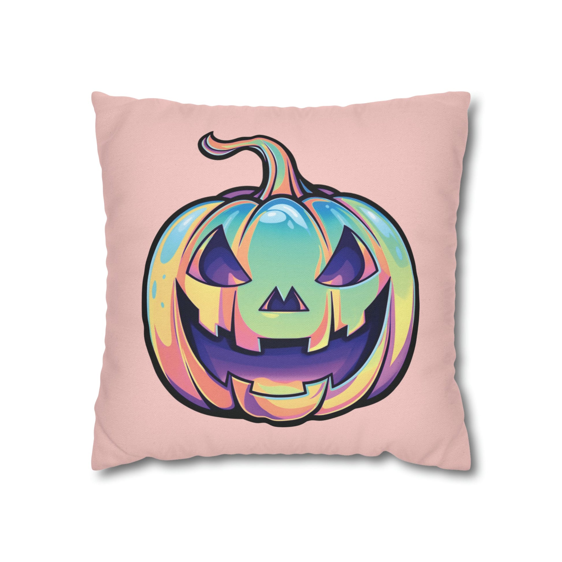 Cat-o’-Lantern Reversible Square Pillow Case - Coral - Driftless Enchantments