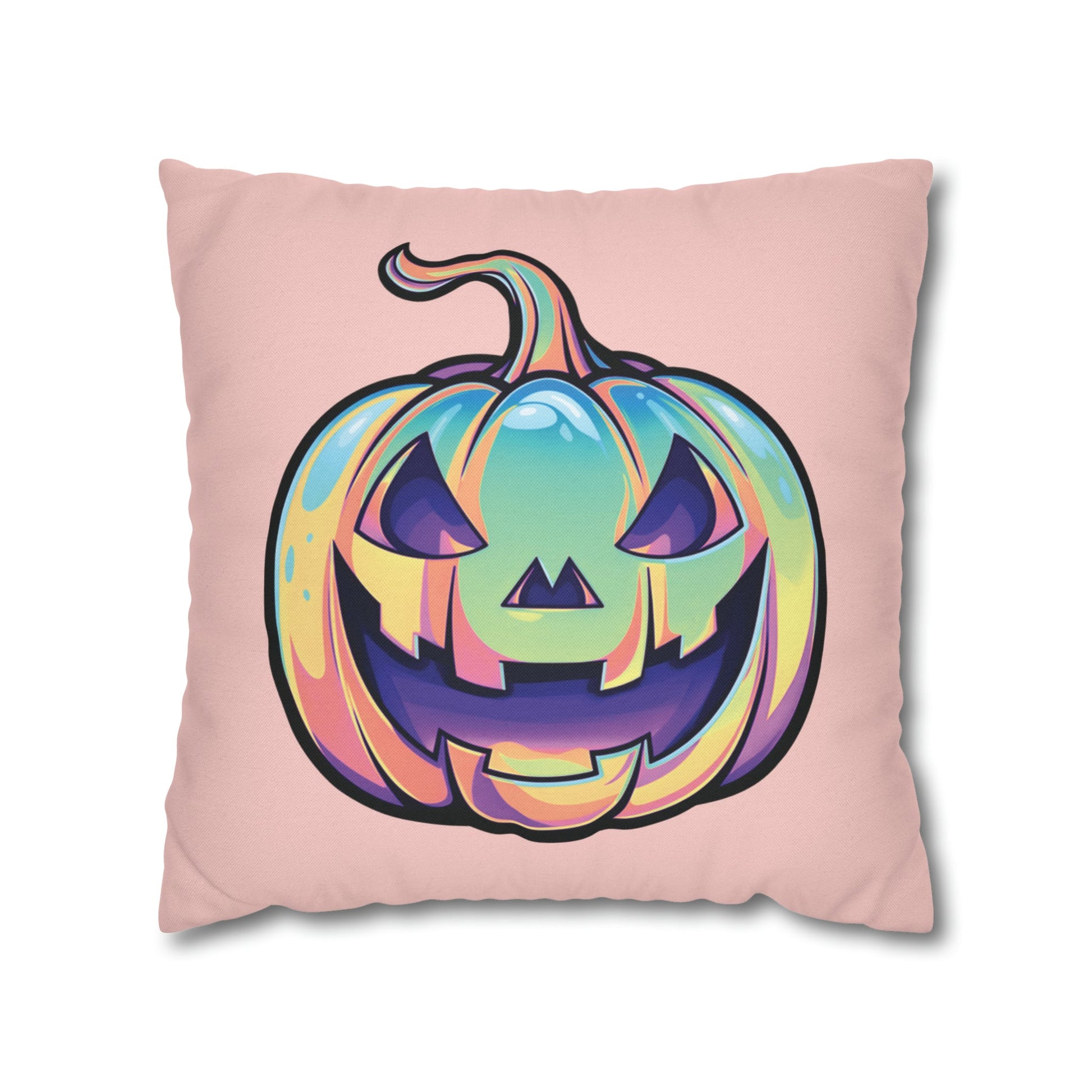 Cat-o’-Lantern Reversible Square Pillow Case - Coral - Driftless Enchantments