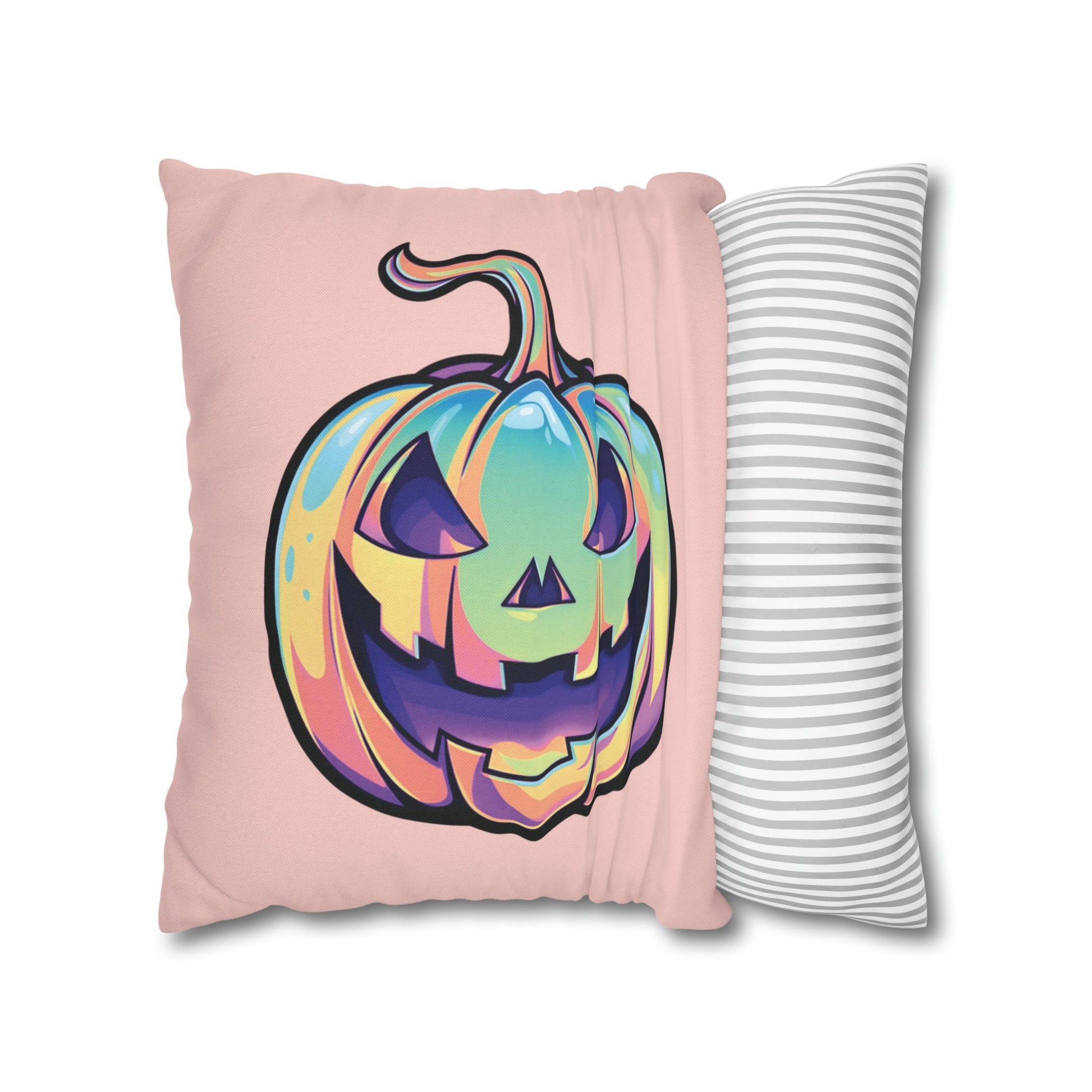 Cat-o’-Lantern Reversible Square Pillow Case - Coral - Driftless Enchantments