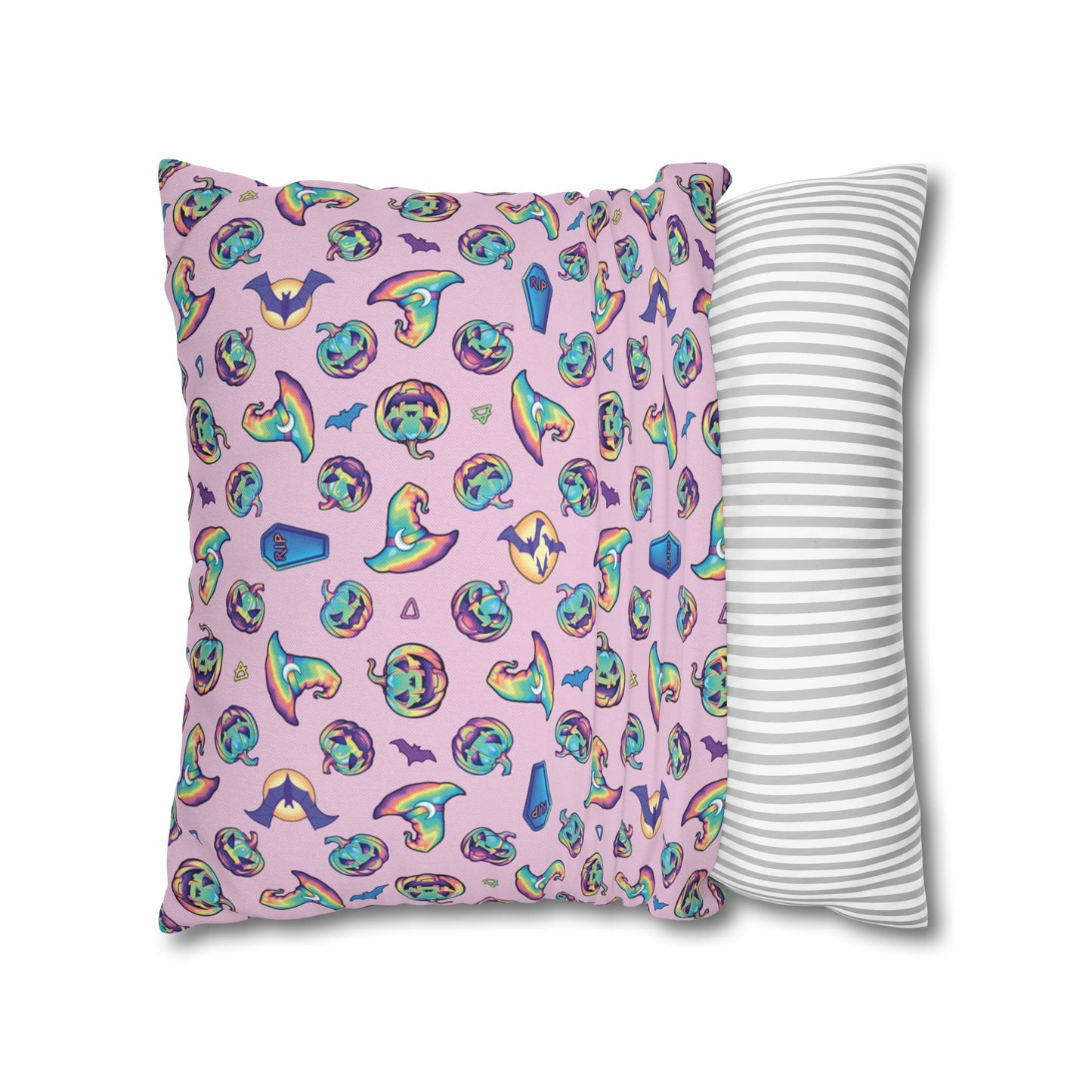 Cat-o’-Lantern Reversible Square Pillow Case - Pink - Driftless Enchantments