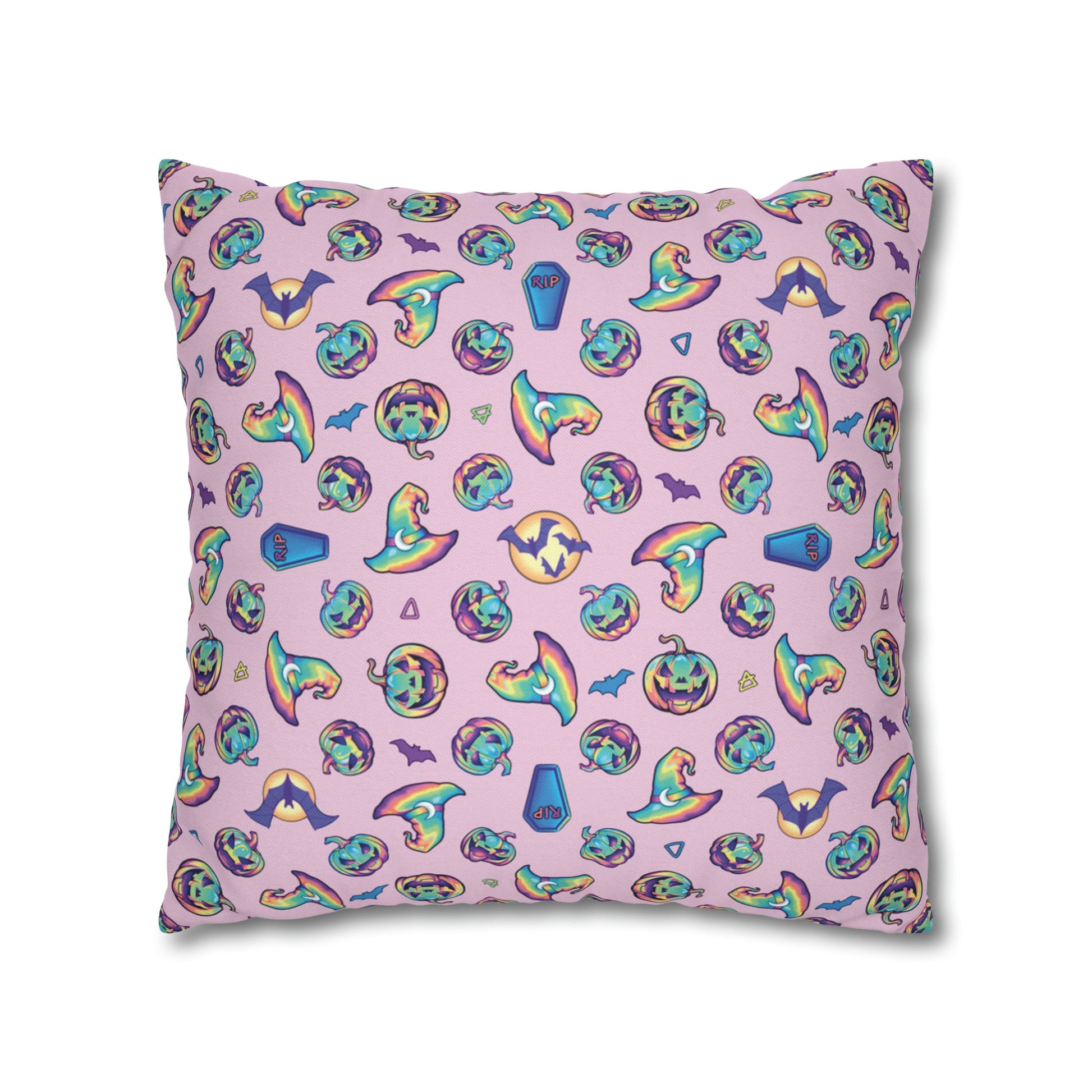 Cat-o’-Lantern Reversible Square Pillow Case - Pink - Driftless Enchantments