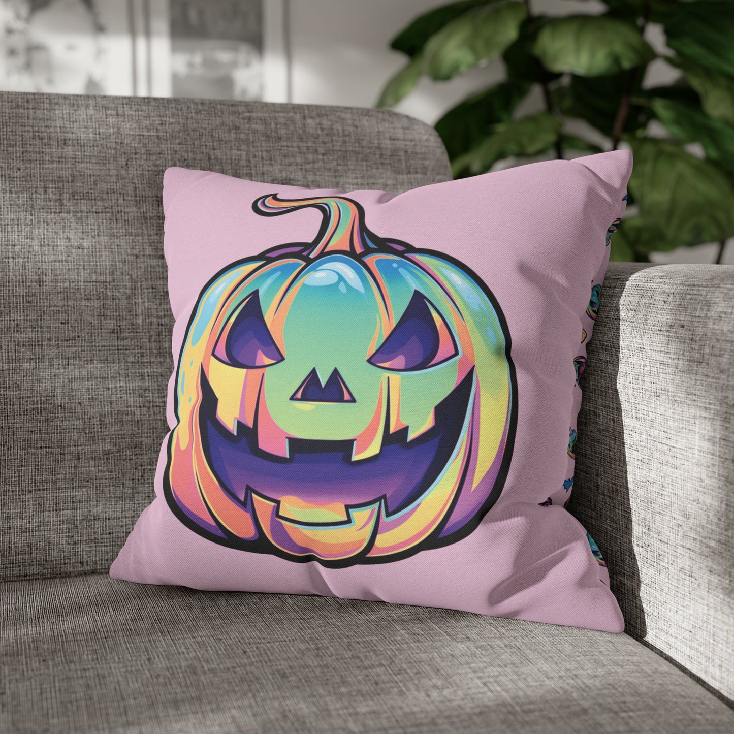 Cat-o’-Lantern Reversible Square Pillow Case - Pink - Driftless Enchantments