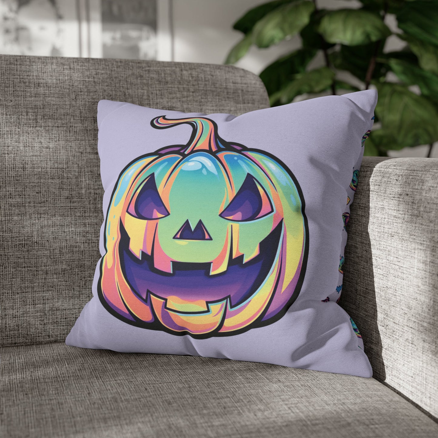 Cat-o’-Lantern Reversible Square Pillow Case - Violet - Driftless Enchantments