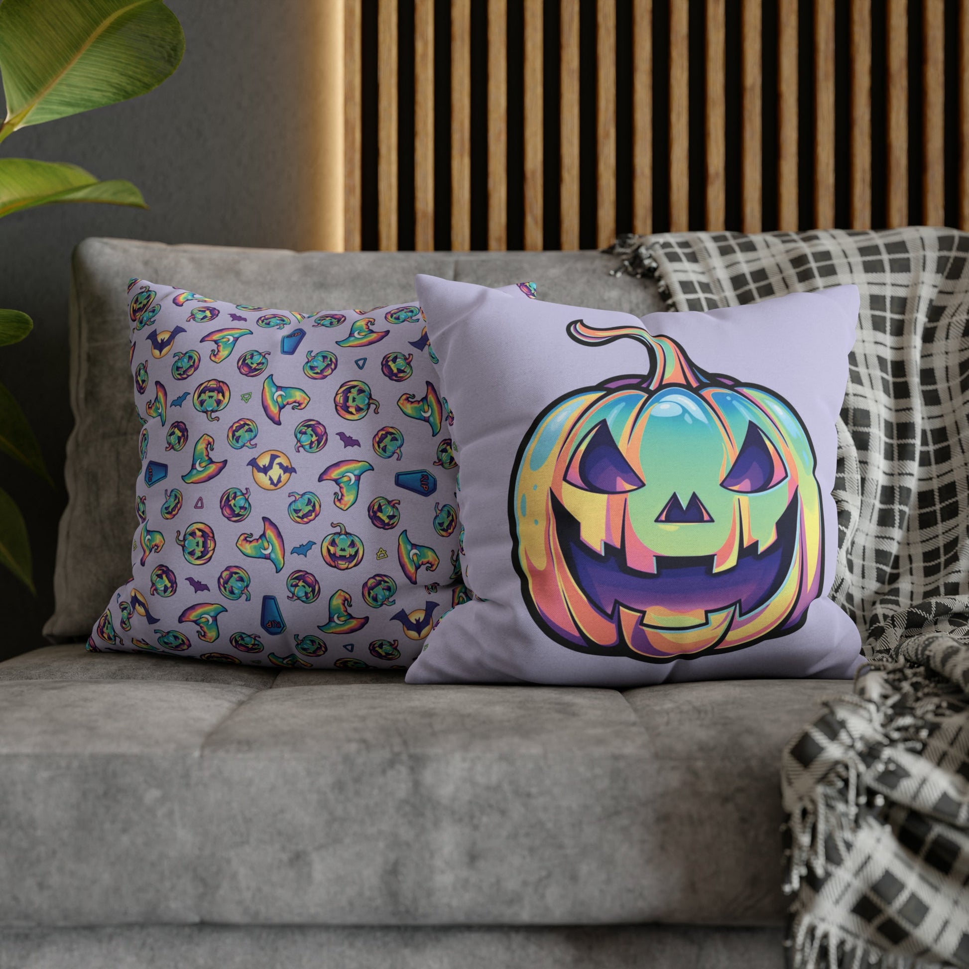 Cat-o’-Lantern Reversible Square Pillow Case - Violet - Driftless Enchantments