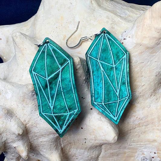 Emerald Crystal Marbled Acrylic Earrings - Driftless Enchantments