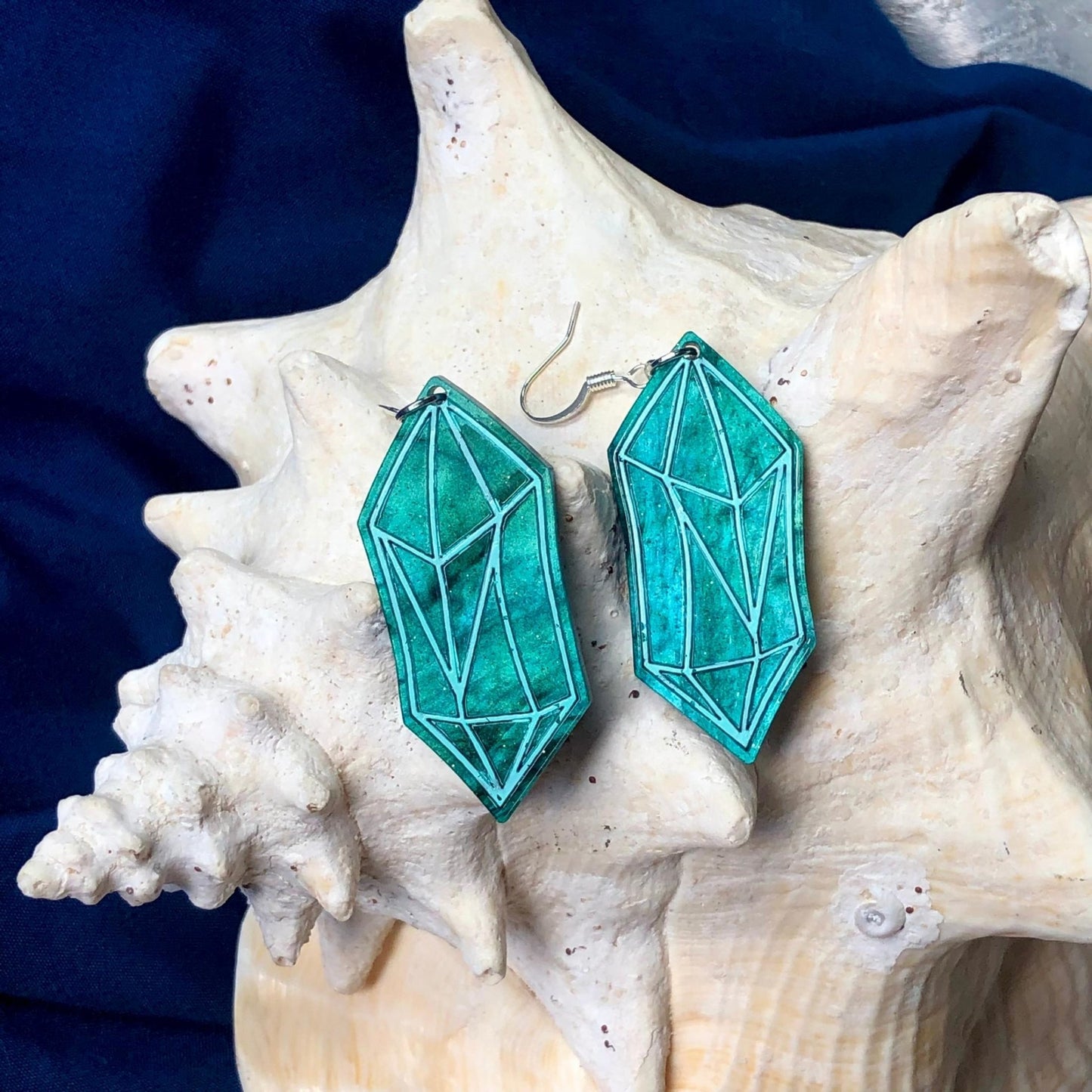 Emerald Crystal Marbled Acrylic Earrings - Driftless Enchantments