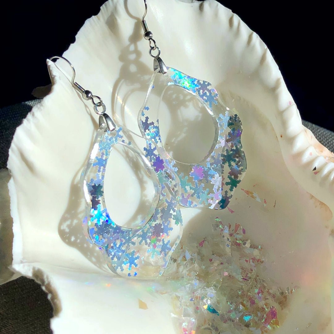 Holographic Snowflake Scalloped Dangle Earrings - Driftless Enchantments