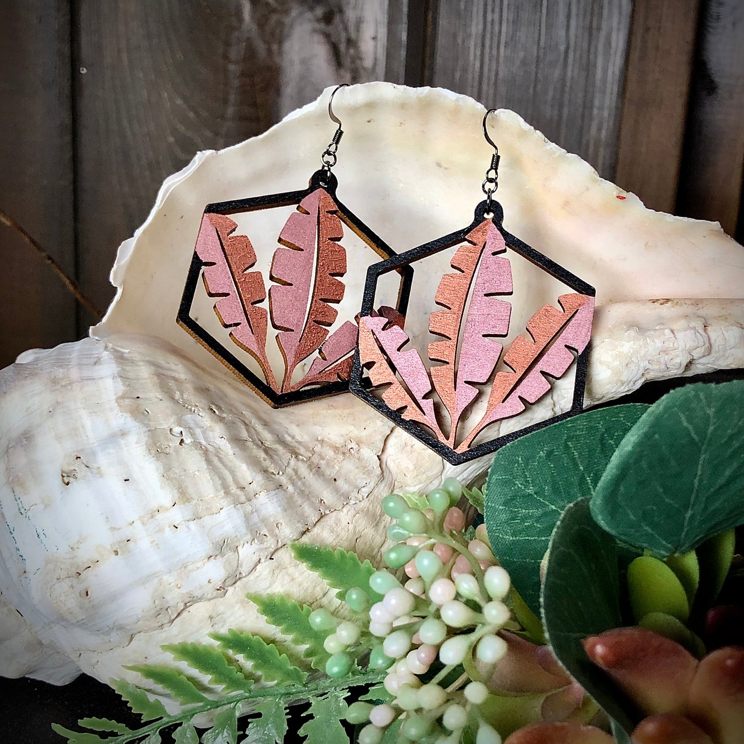 Musa - Rose Gold - Hand-Painted Wood Earrings