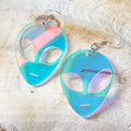 Iridescent Alien Face Earrings - Driftless Enchantments