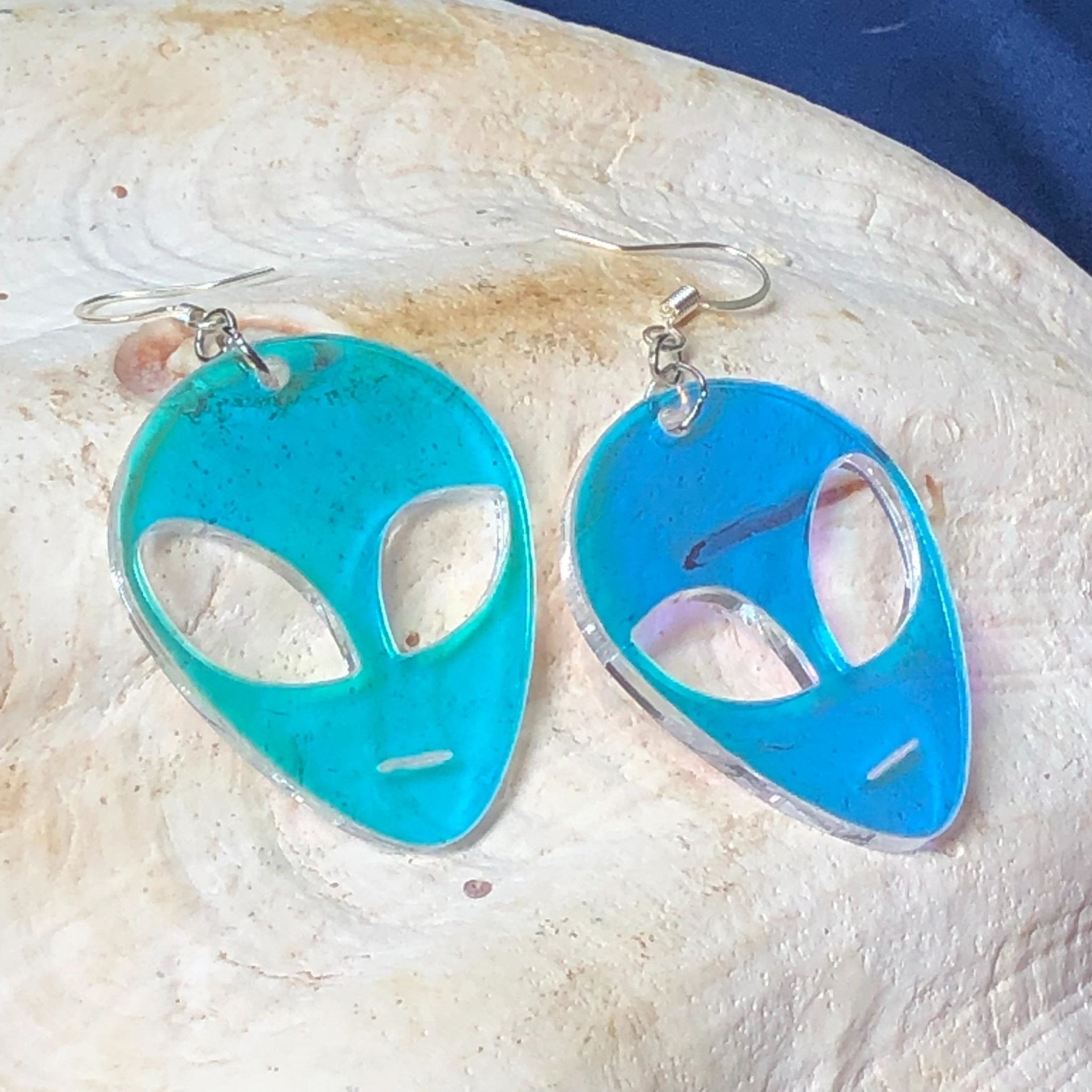 Iridescent Alien Face Earrings - Driftless Enchantments