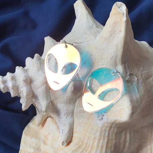 Iridescent Alien Face Earrings - Driftless Enchantments