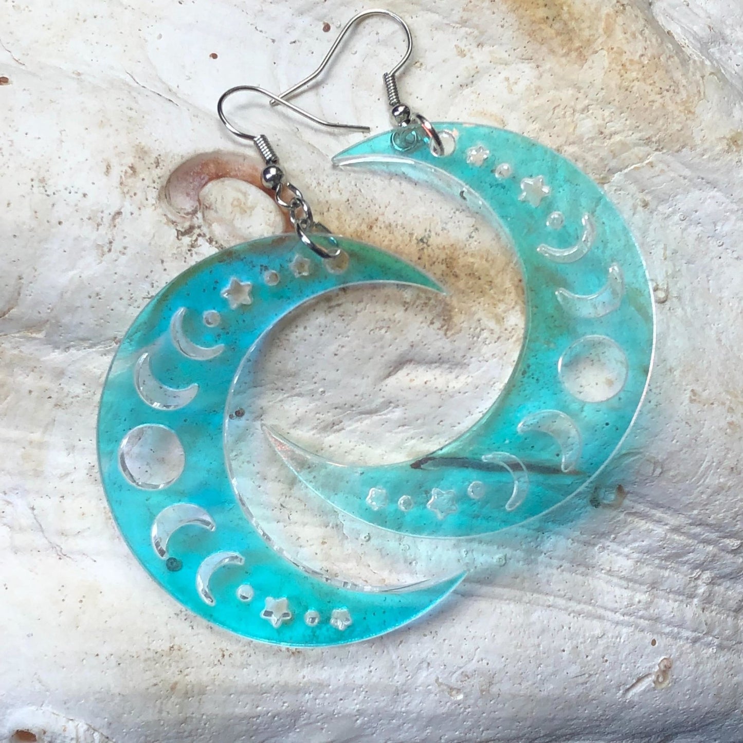 Iridescent Crescent Moon Phase Earrings - Driftless Enchantments