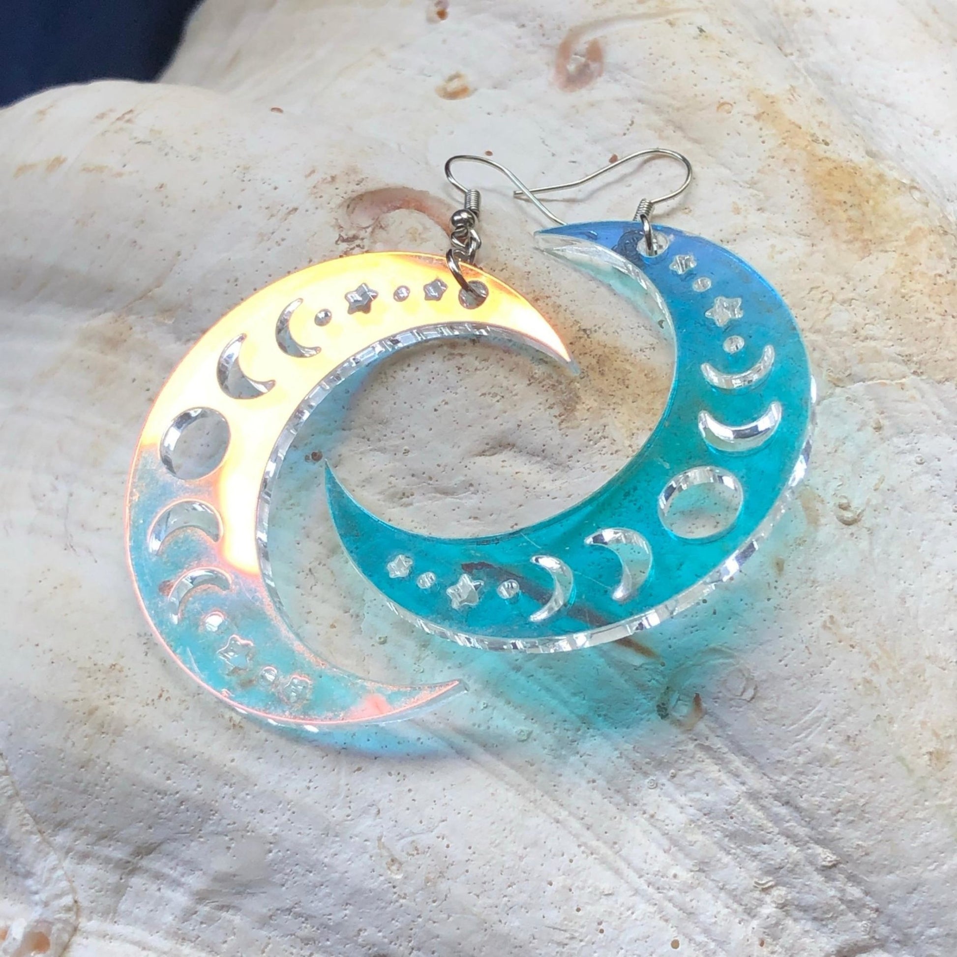 Iridescent Crescent Moon Phase Earrings - Driftless Enchantments