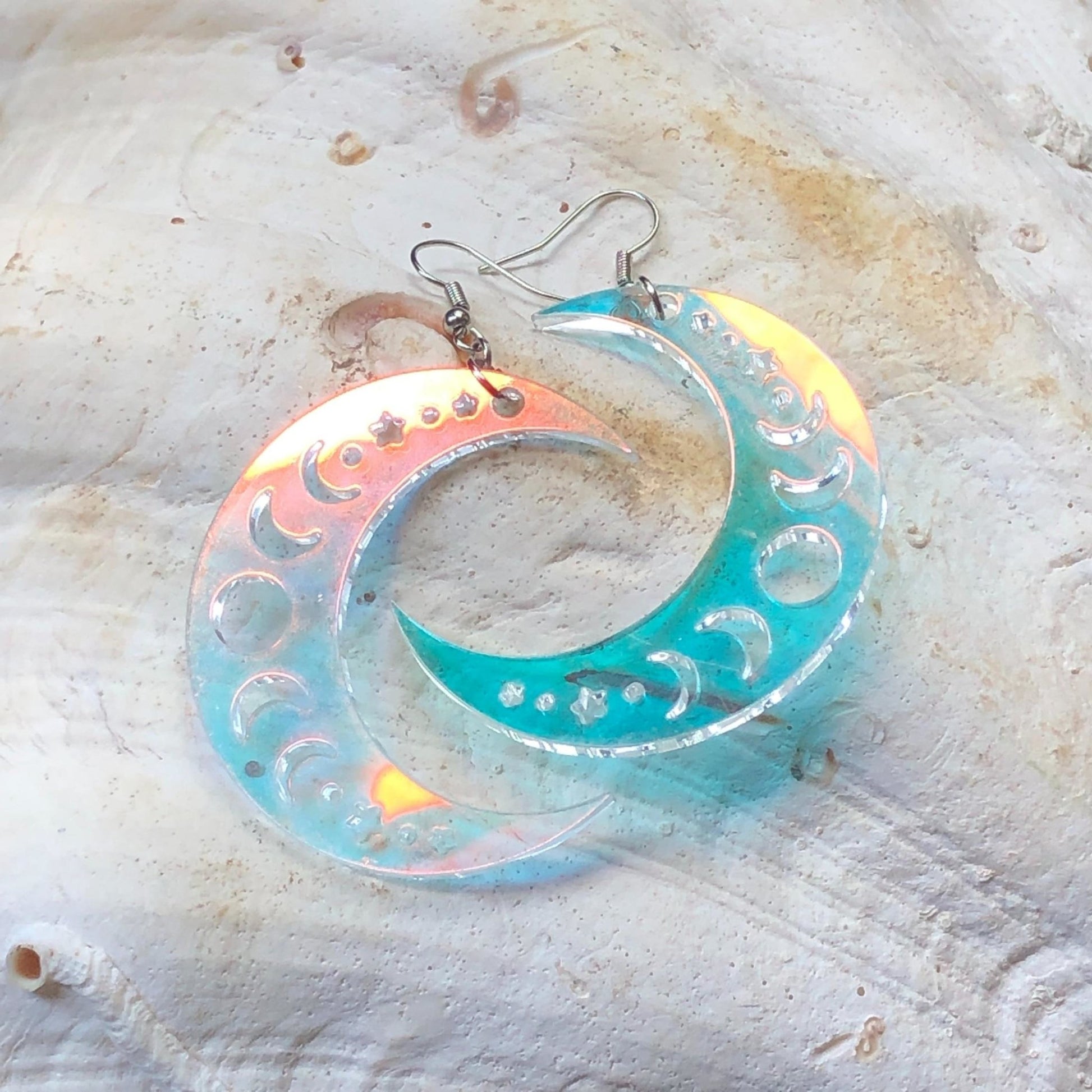 Iridescent Crescent Moon Phase Earrings - Driftless Enchantments