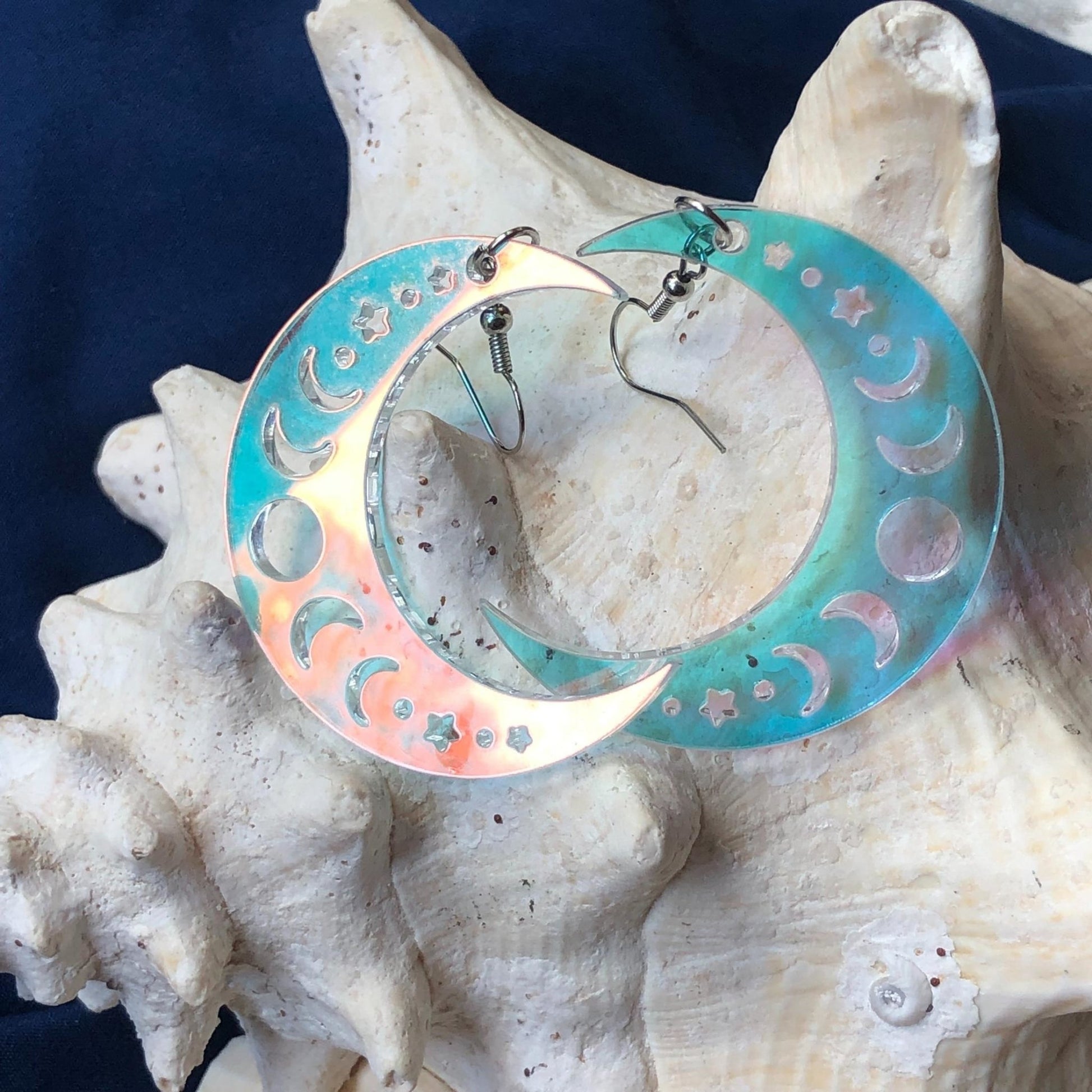Iridescent Crescent Moon Phase Earrings - Driftless Enchantments