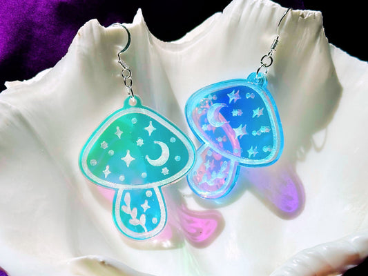 Iridescent Magic Mushroom Earrings - Driftless Enchantments