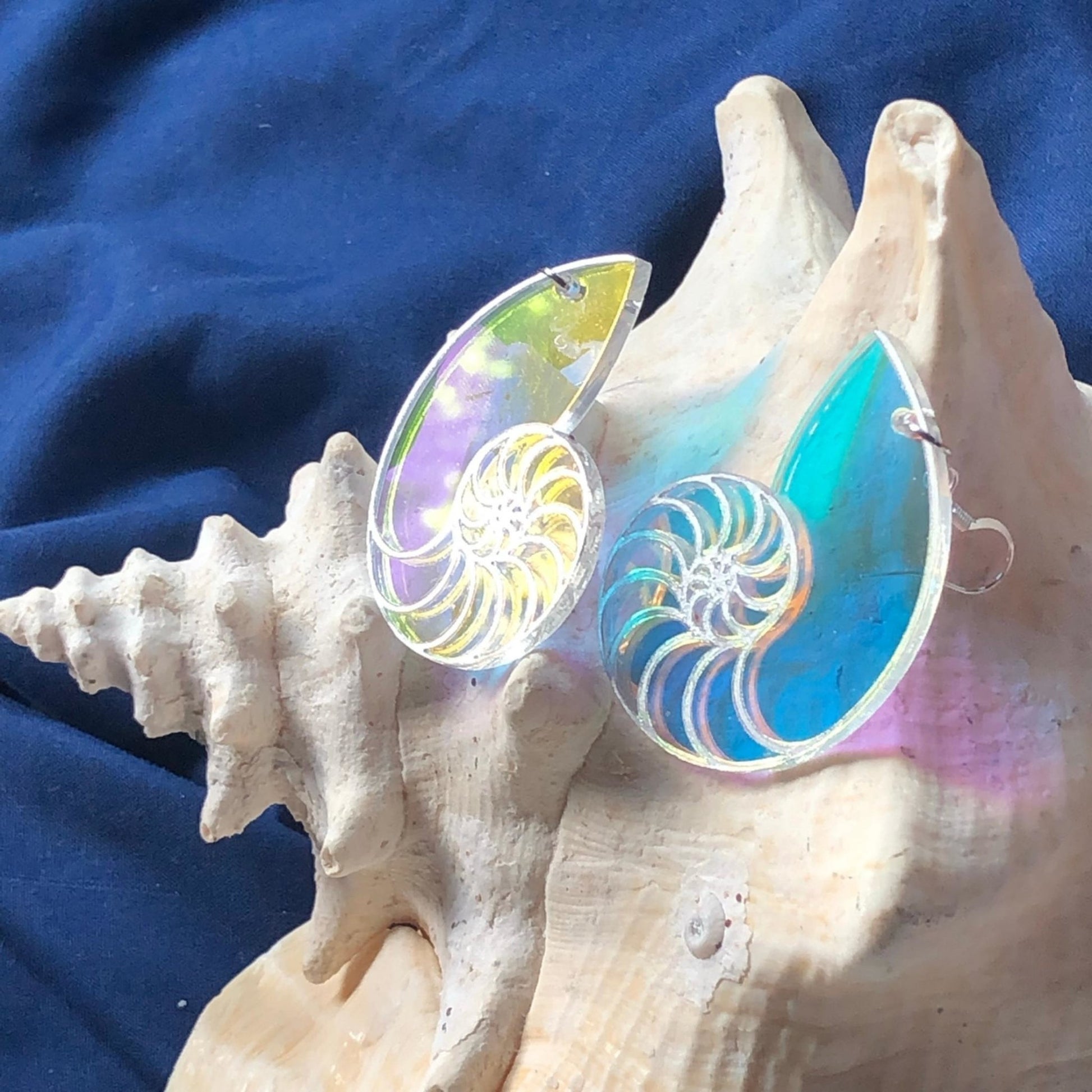 Iridescent Nautilus Earrings - Driftless Enchantments