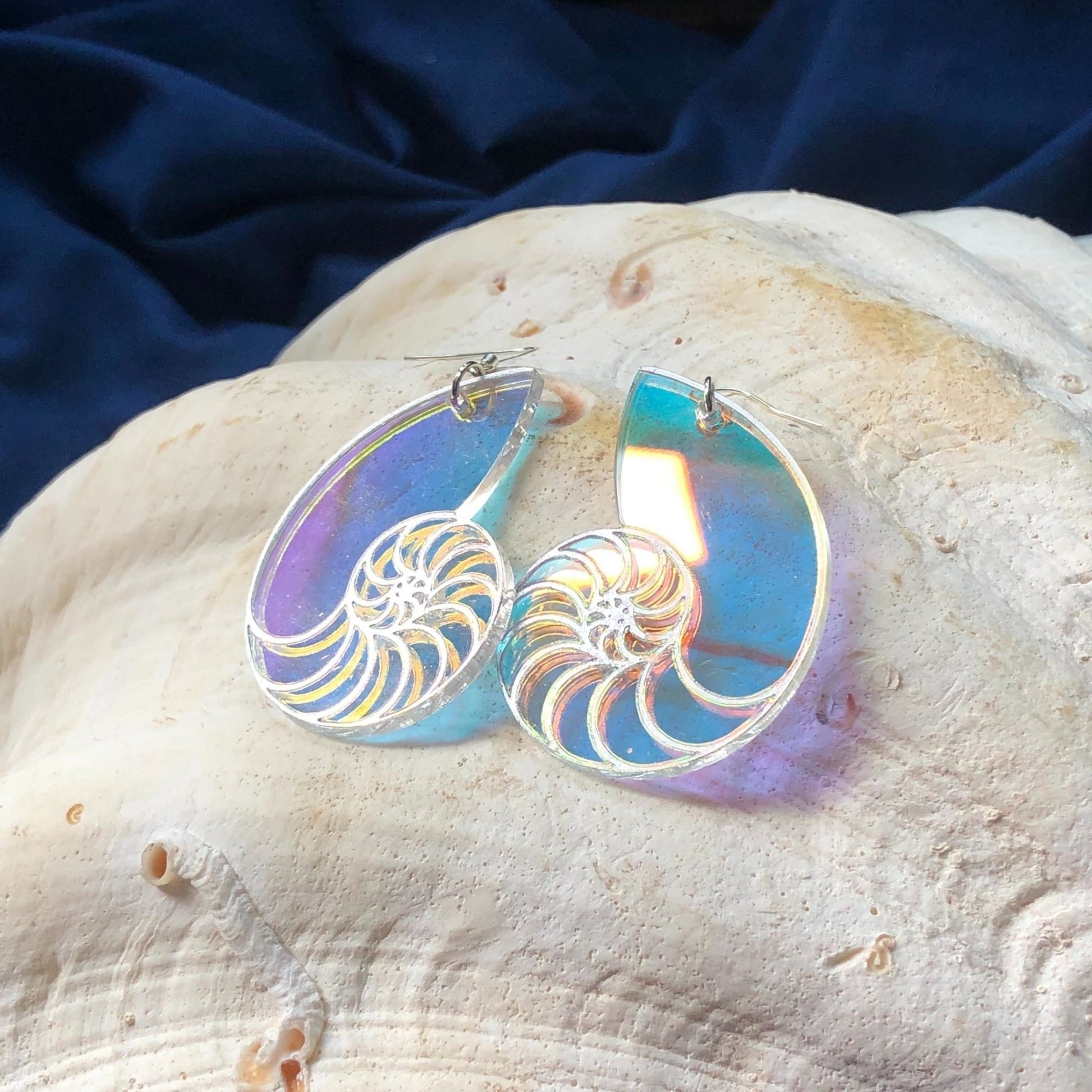 Iridescent Nautilus Earrings - Driftless Enchantments