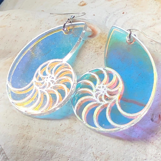 Iridescent Nautilus Earrings - Driftless Enchantments