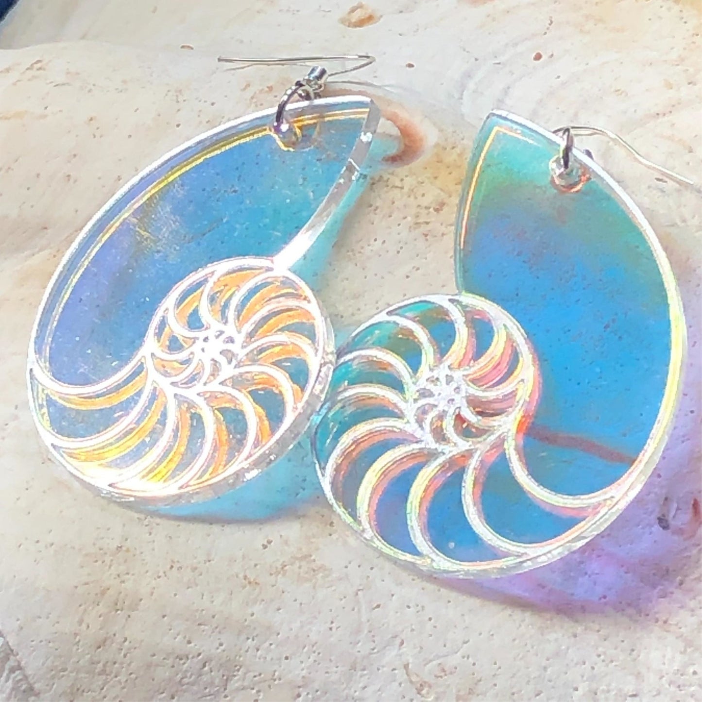 Iridescent Nautilus Earrings - Driftless Enchantments