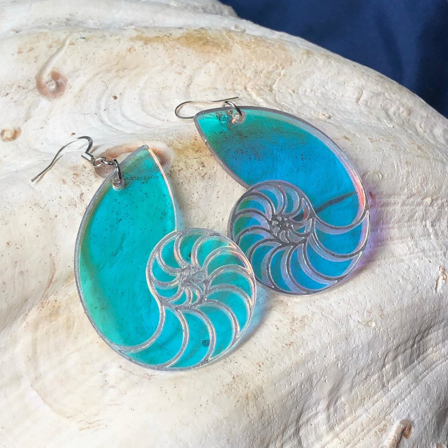 Iridescent Nautilus Earrings - Driftless Enchantments