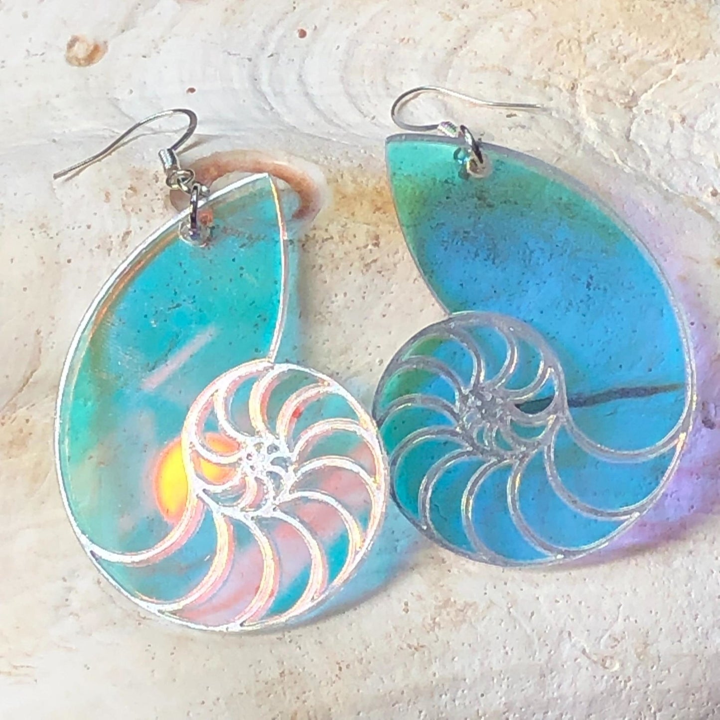 Iridescent Nautilus Earrings - Driftless Enchantments