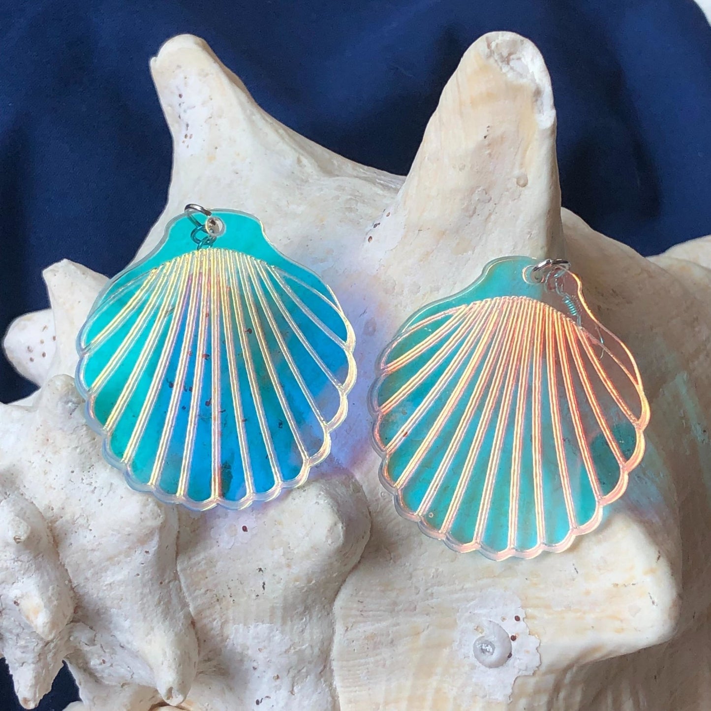 Iridescent Scallop Shell Earrings - Driftless Enchantments