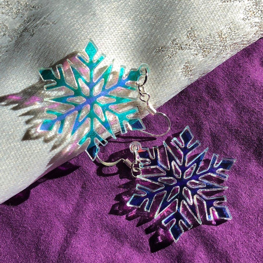 Iridescent Snowflake Earrings - Driftless Enchantments