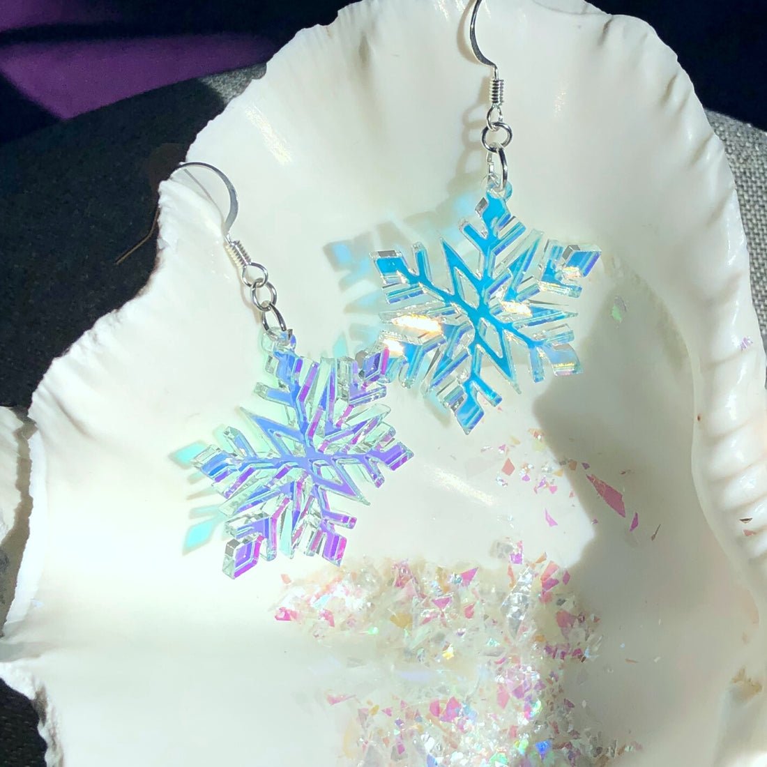 Iridescent Snowflake Earrings - Driftless Enchantments