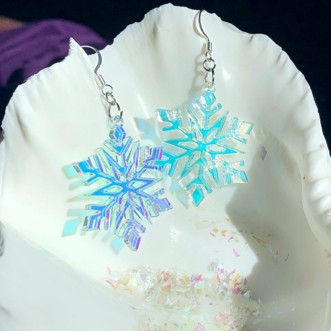 Iridescent Snowflake Earrings - Driftless Enchantments