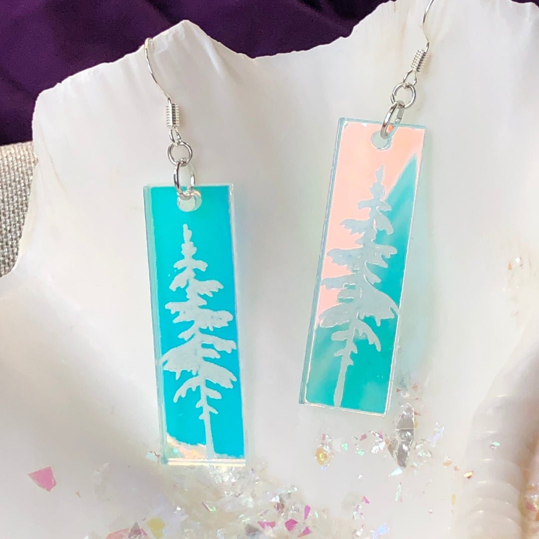 Iridescent Snowy Pine Earrings - Driftless Enchantments