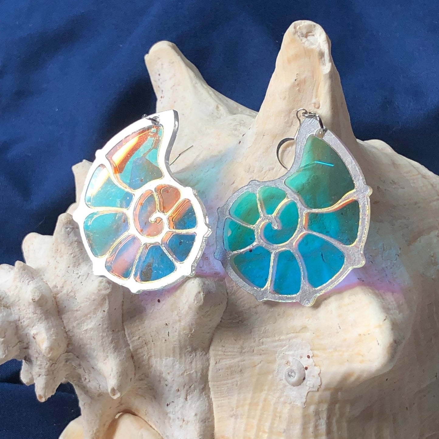 Iridescent Spiral Shell Earrings - Driftless Enchantments